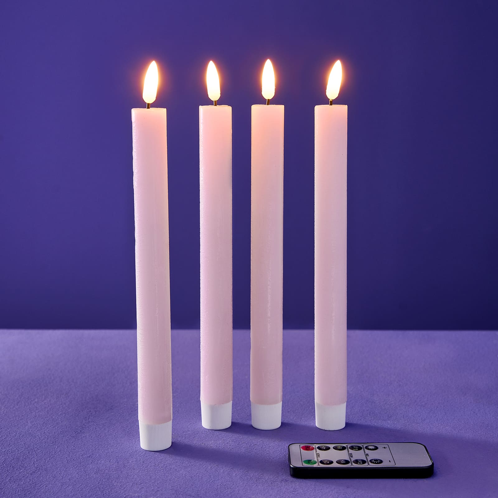 Set of 4 LED candles, pink, real wax/plastic/LED, H. 24.5 cm