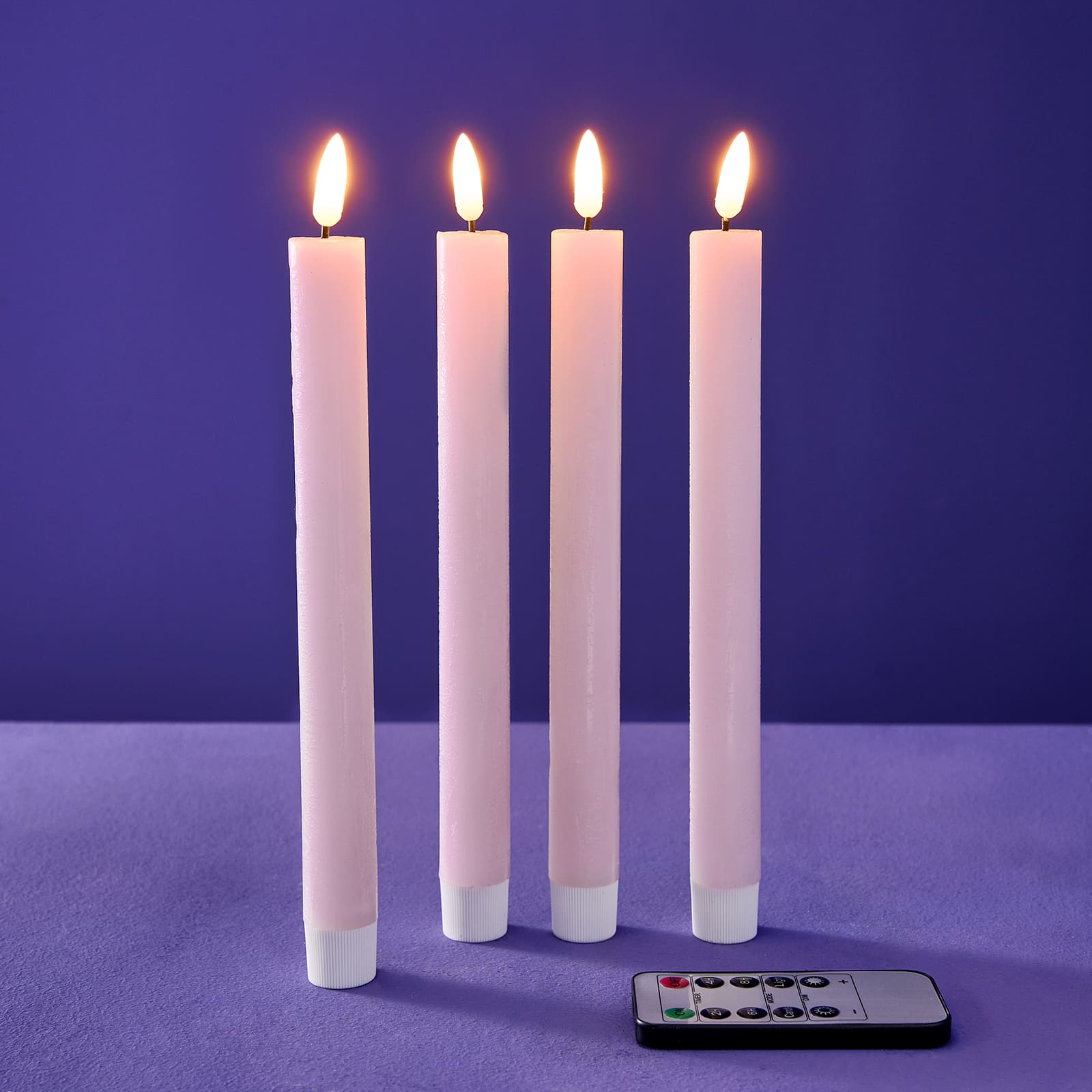 4er-Set LED Stabkerze, pink, Echtwachs/Kunststoff/LED, H. 24,5 cm