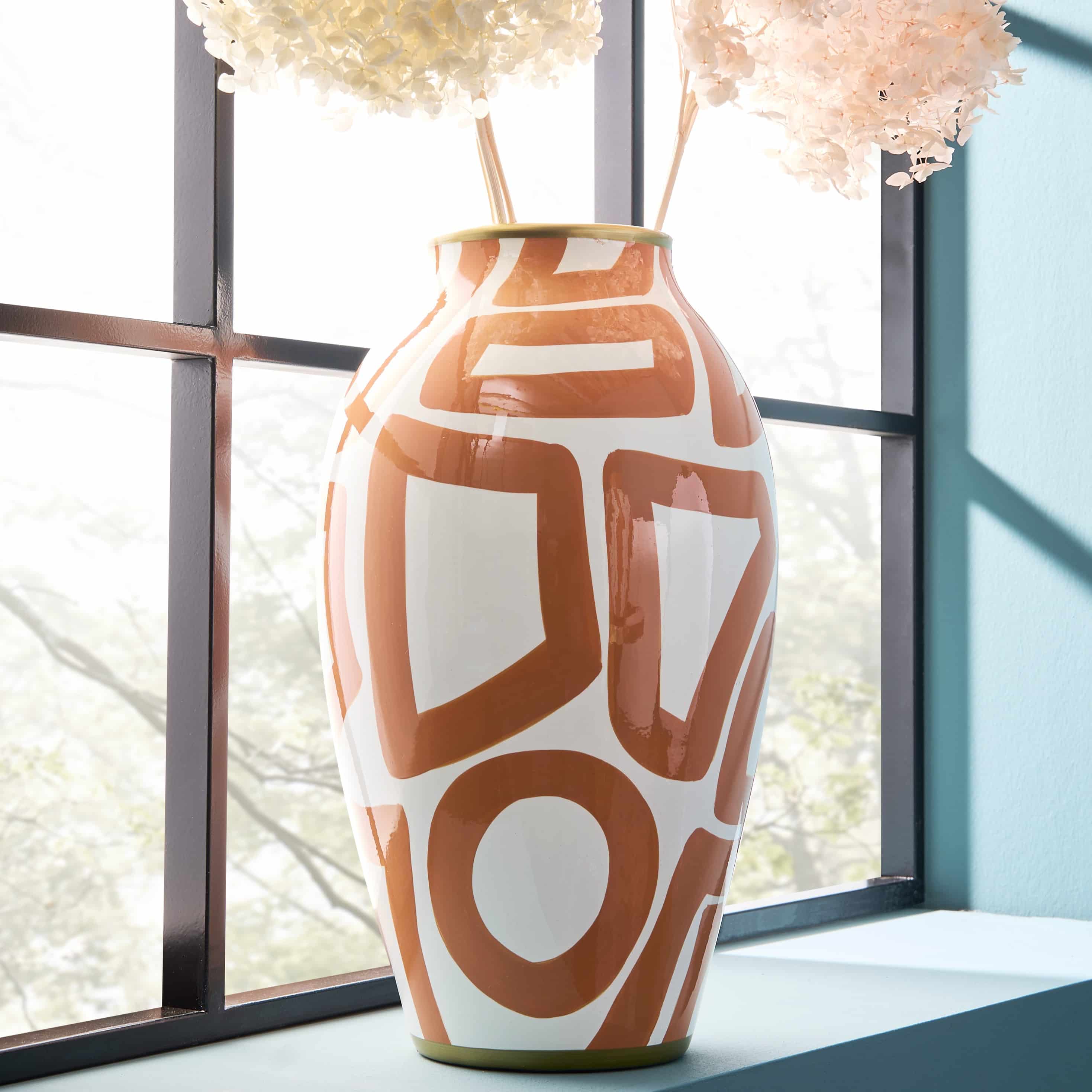 Vase Mandarino, Abstrakte Kunst, orange-weiß, handbemalt