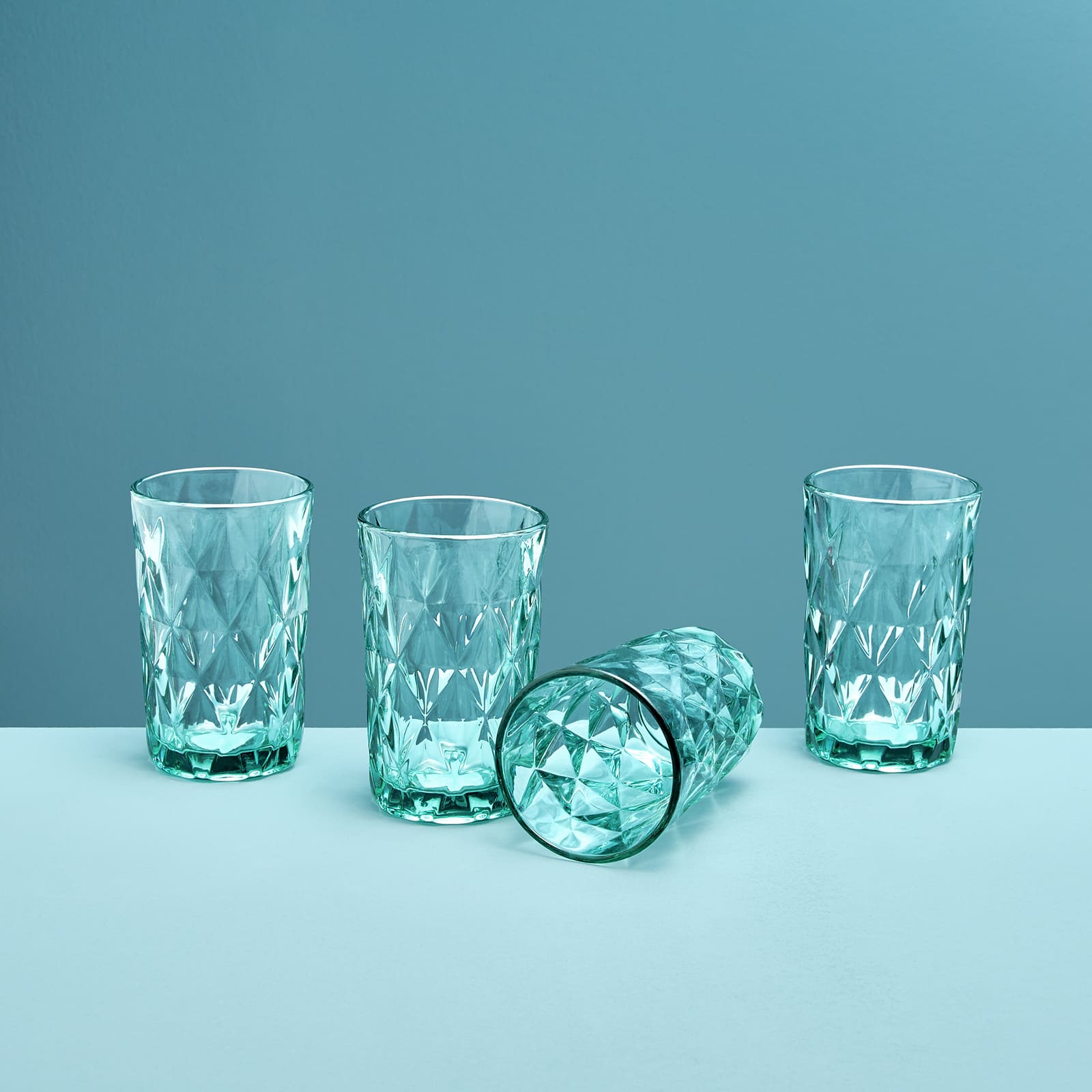 Set med 4 Basic longdrinkglas, turkos, glas, 8 x 13 cm