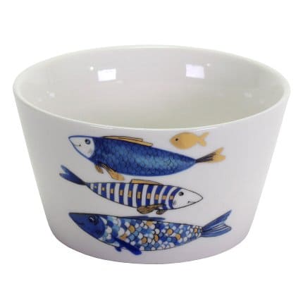 Set of 6 cereal bowls Blue Fish, gold plating, New Bone, D. 14 cm