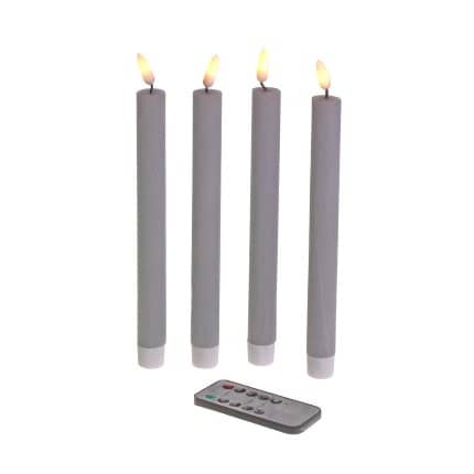 Set of 4 LED candles, grey, real wax