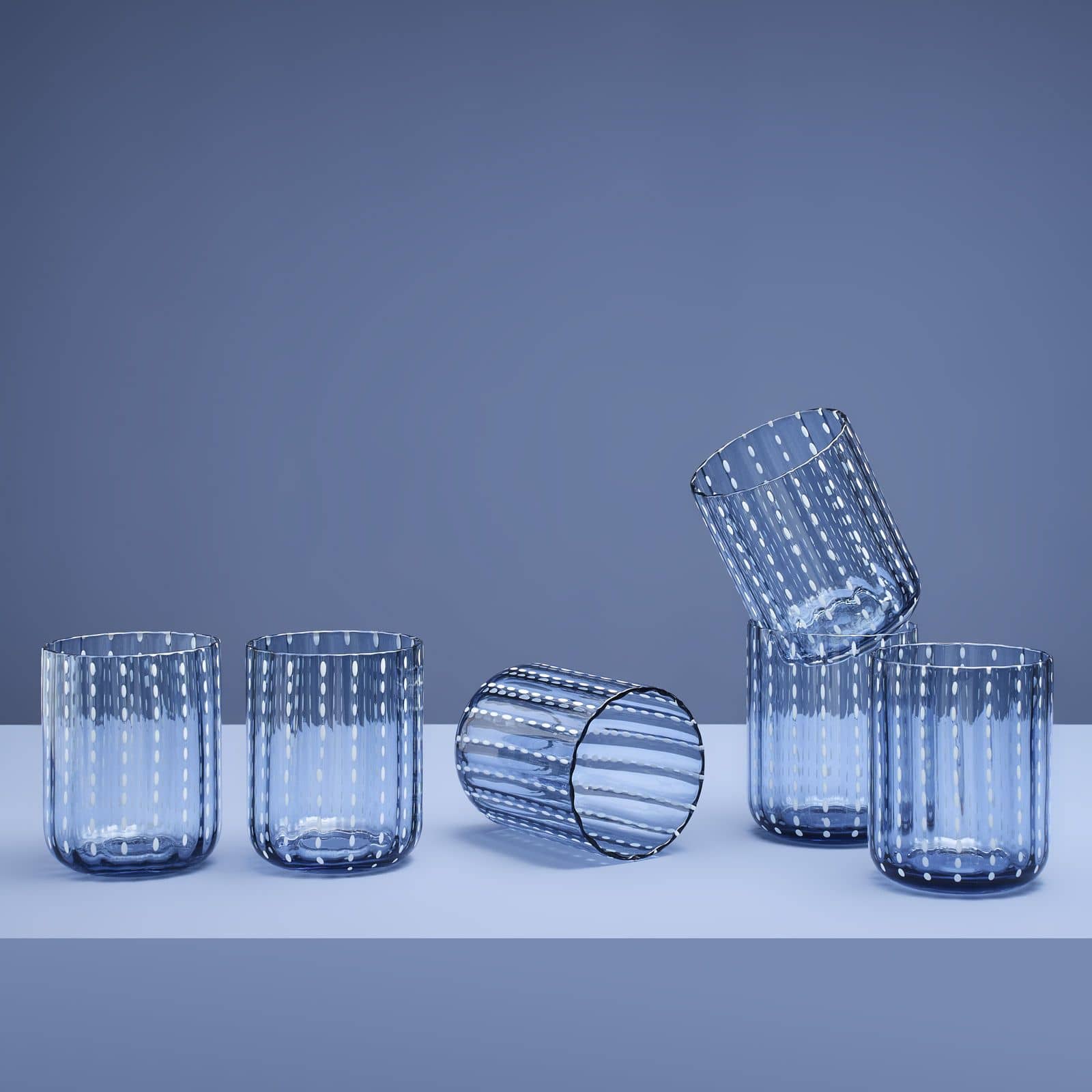 6er Set Trinkglas Dotty, blau, durchgefärbtes Glas