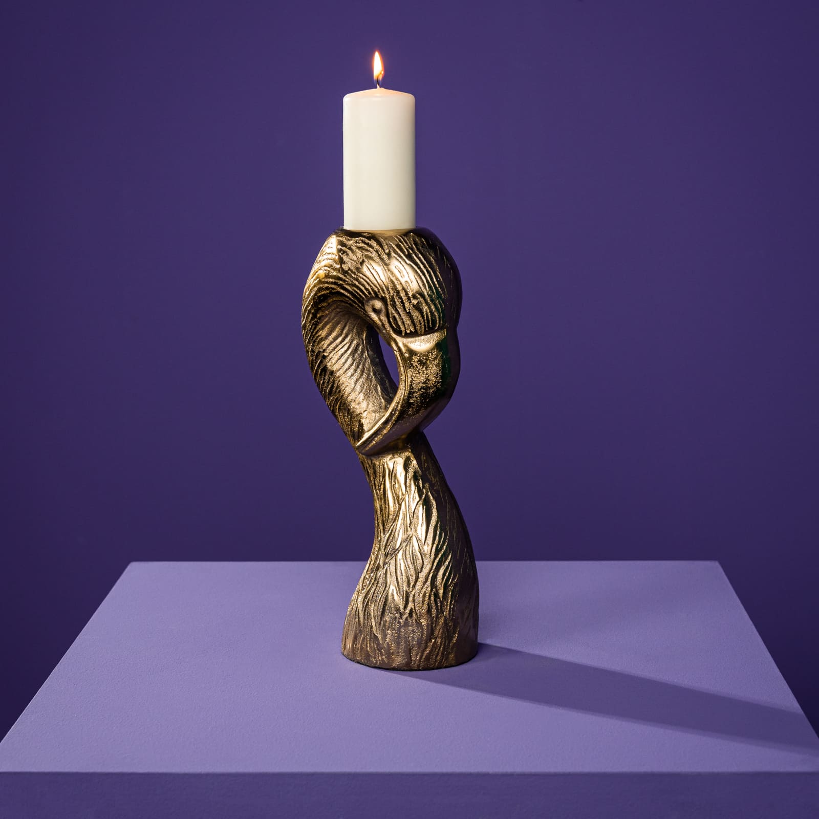candlestick / candleholder Flamingo, gold 