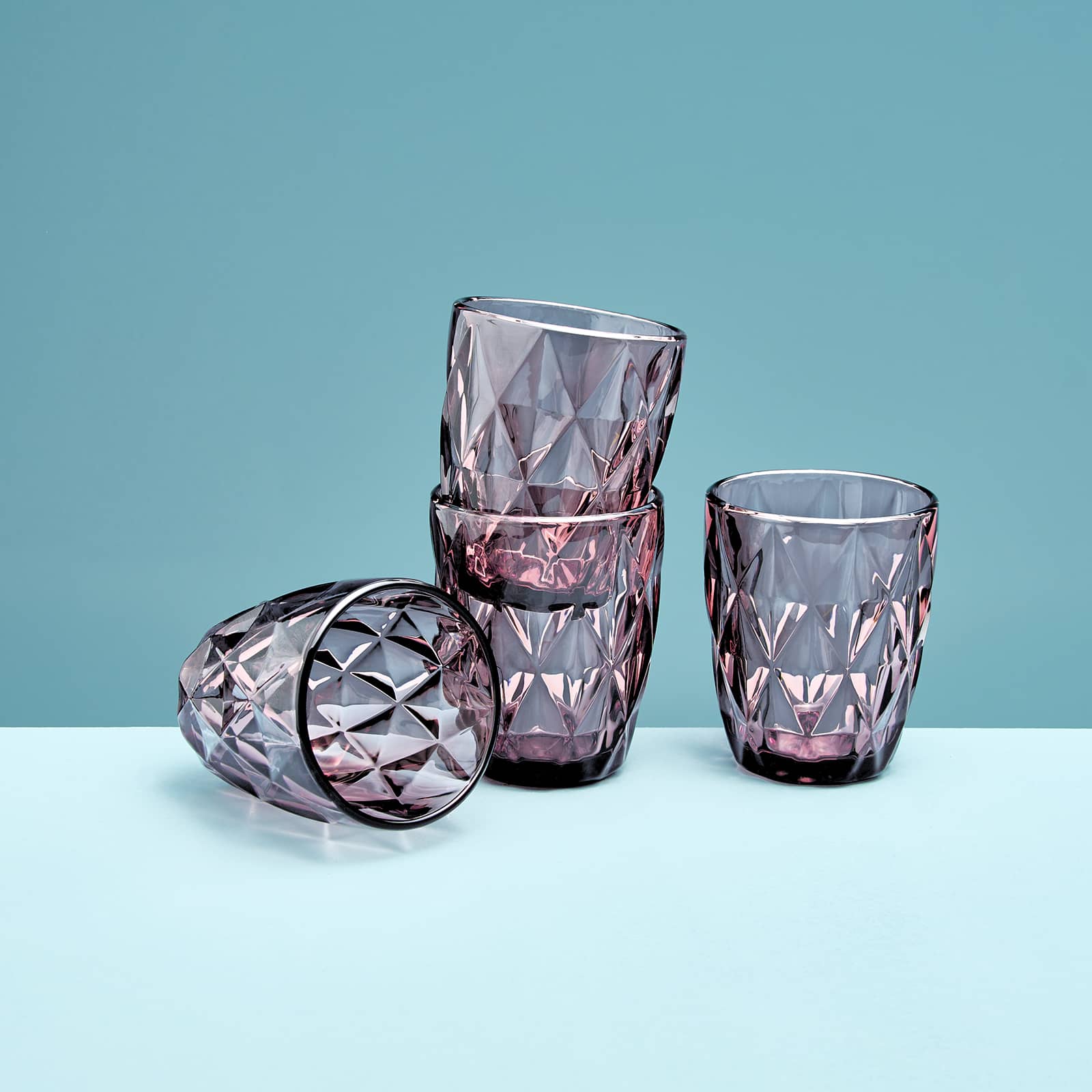 Set de 4 verre à boire, violet, verre, 8x10 cm