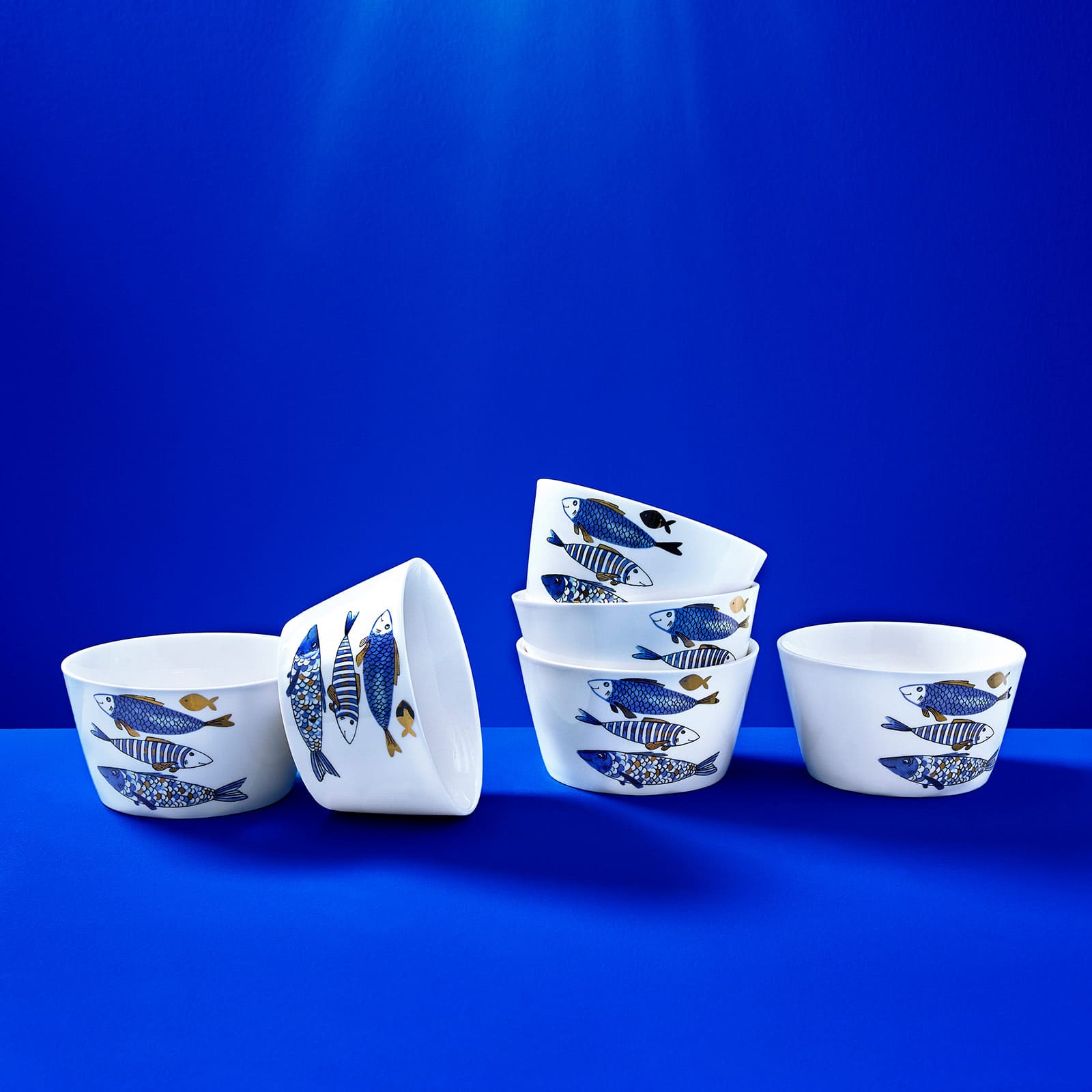 Juego de 6 cuencos de cereales Blue Fish, dorados, New Bone, D. 14 cm