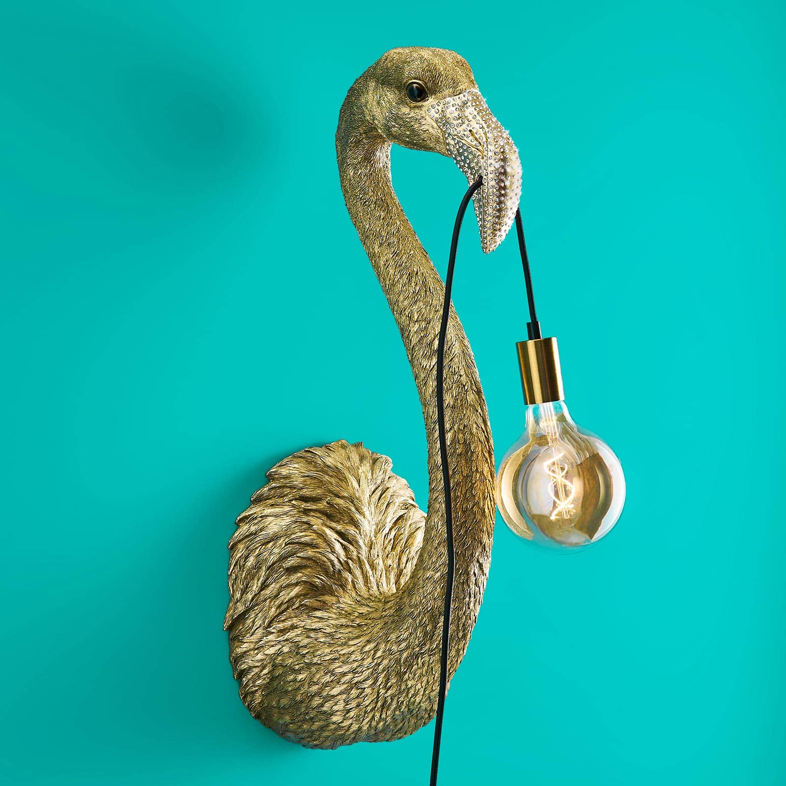 Wandleuchte Flamingo Tiffany, gold, Polyresin, 26,5x24,5x71,5 cm