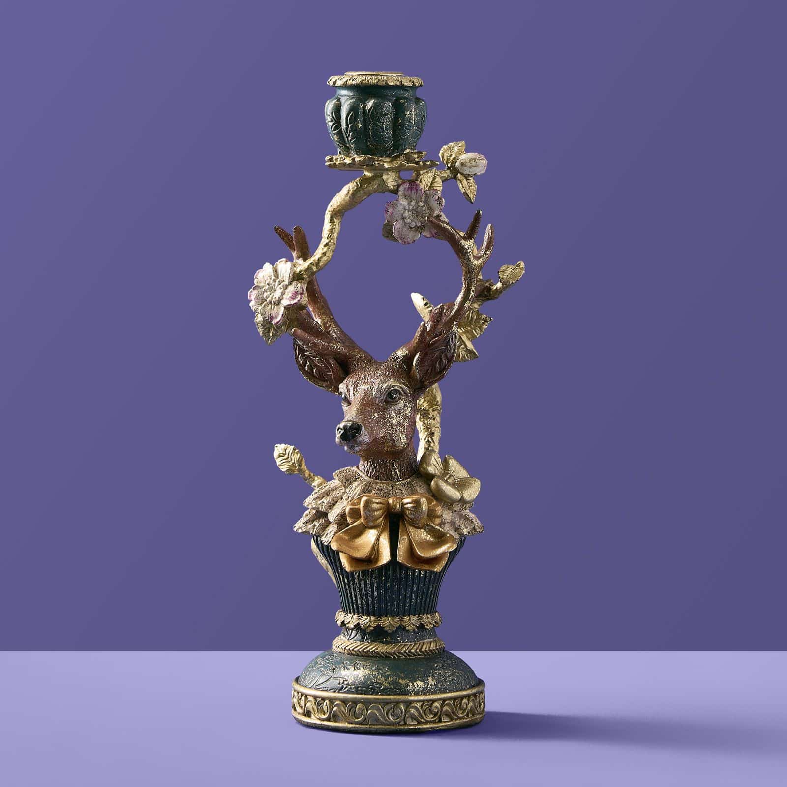 Kerzenhalter Hirsch Erika, grün-gold