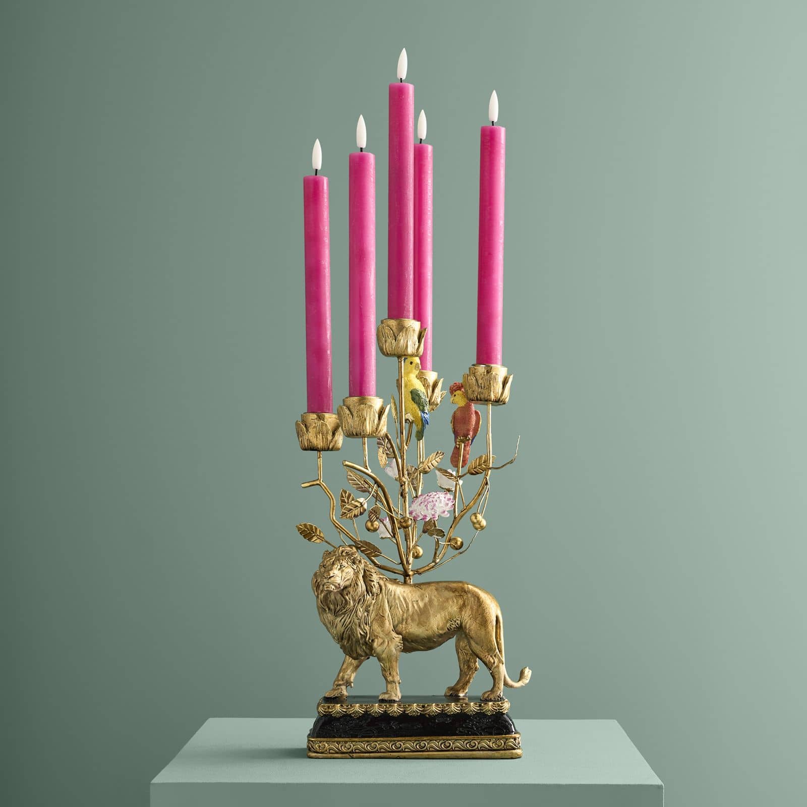 Lion Candle Holder, polyresin, metal