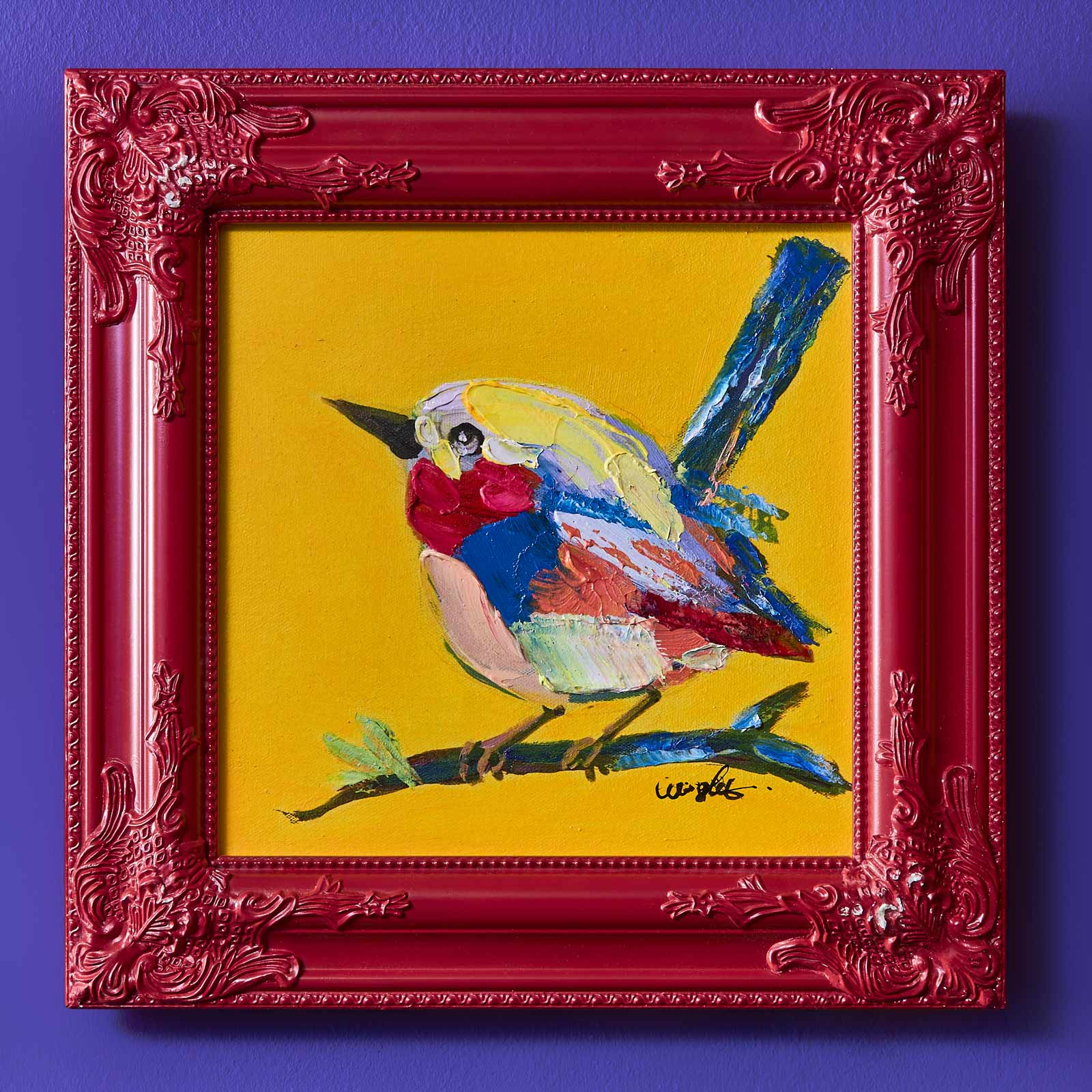 Schilderij Birdy, geel