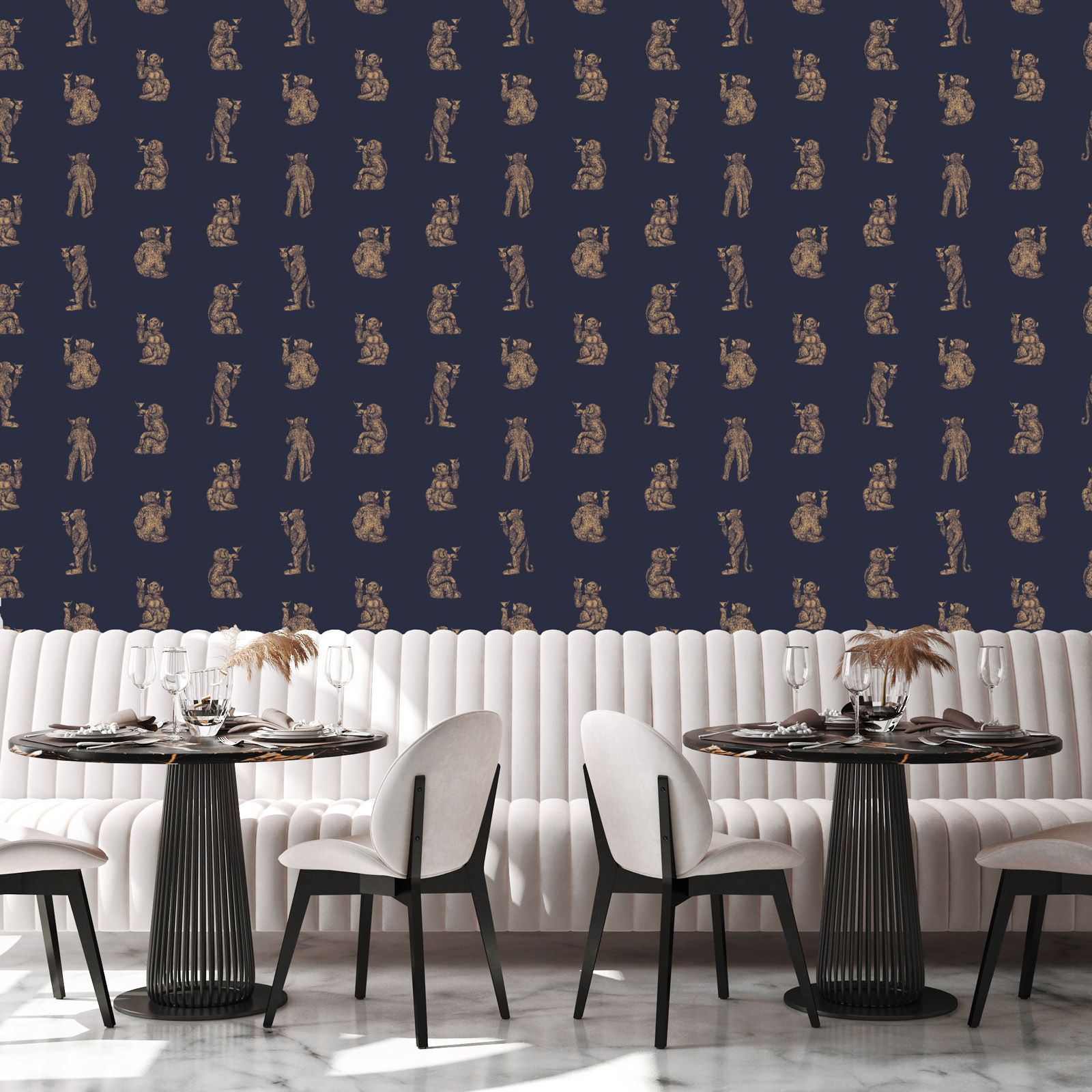 wallpaper monkey Cocktail Monkeys, blue, non-woven wallpaper, made & designed in Germany 0.53x10.05 m (150 g/sqm)