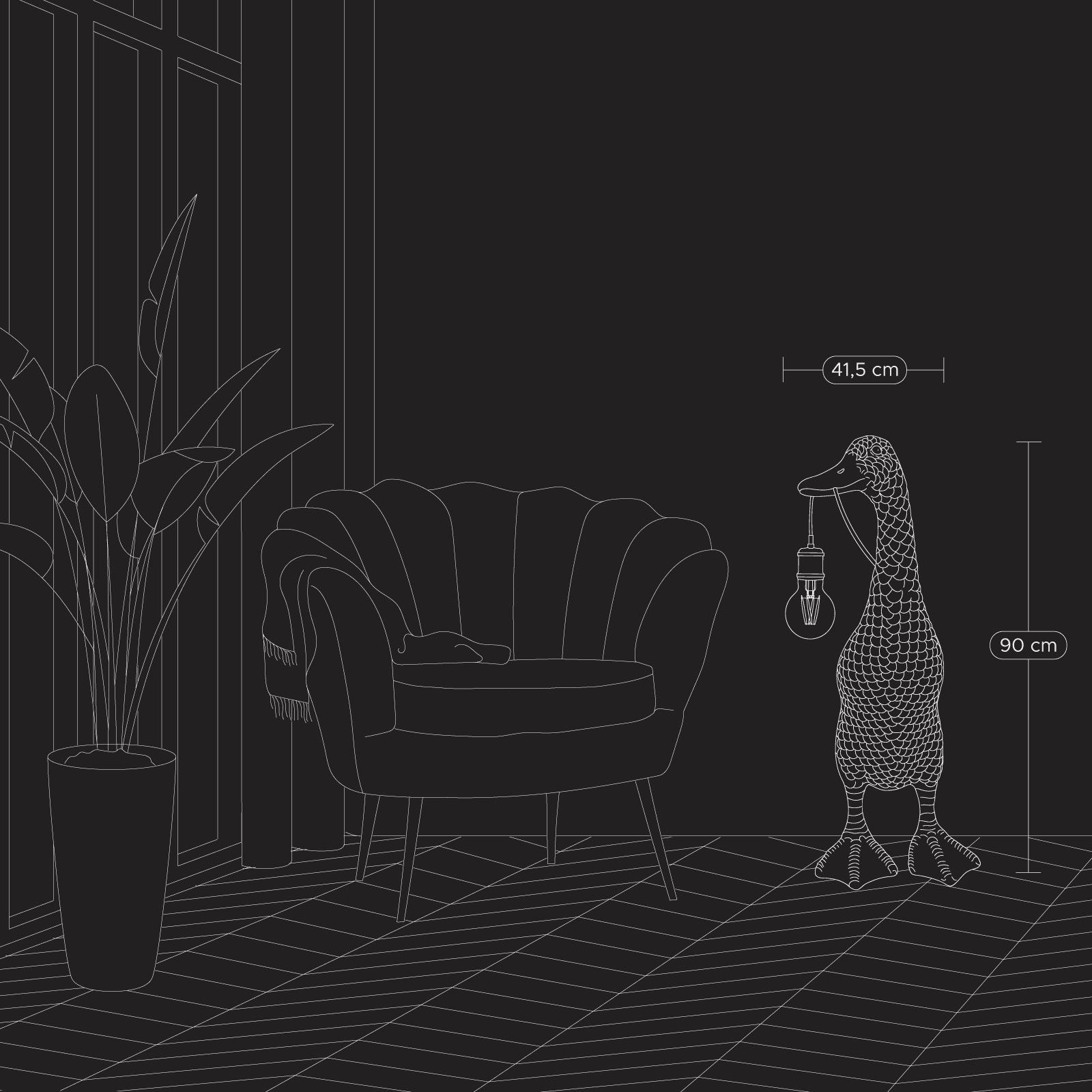 Floor lamp duck Ducky, gold