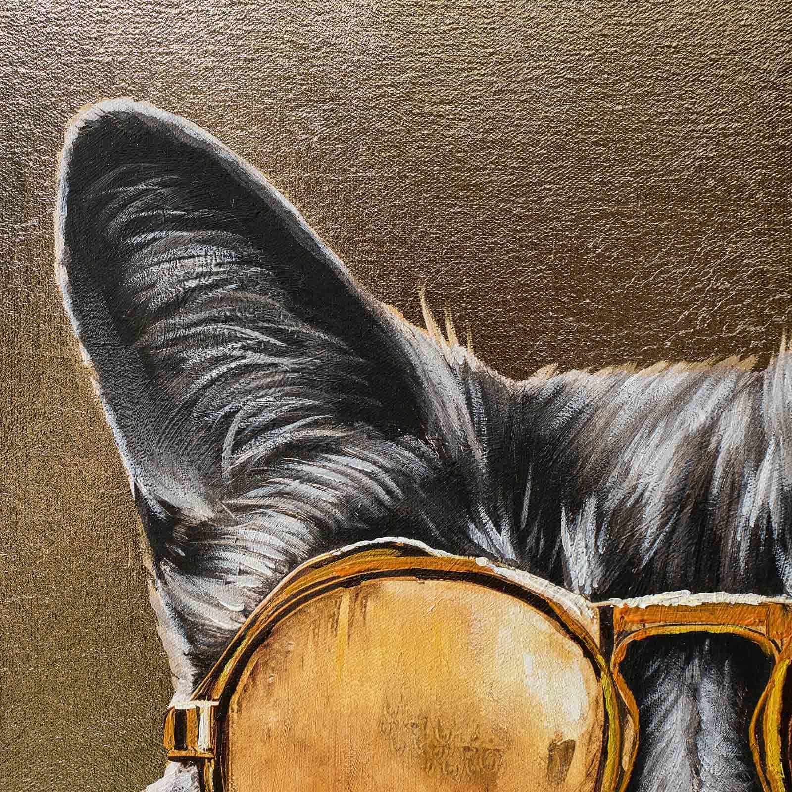 Gemälde Cool Cat m. Katzenmotiv, handgemalt, gold-schwarz-weiß