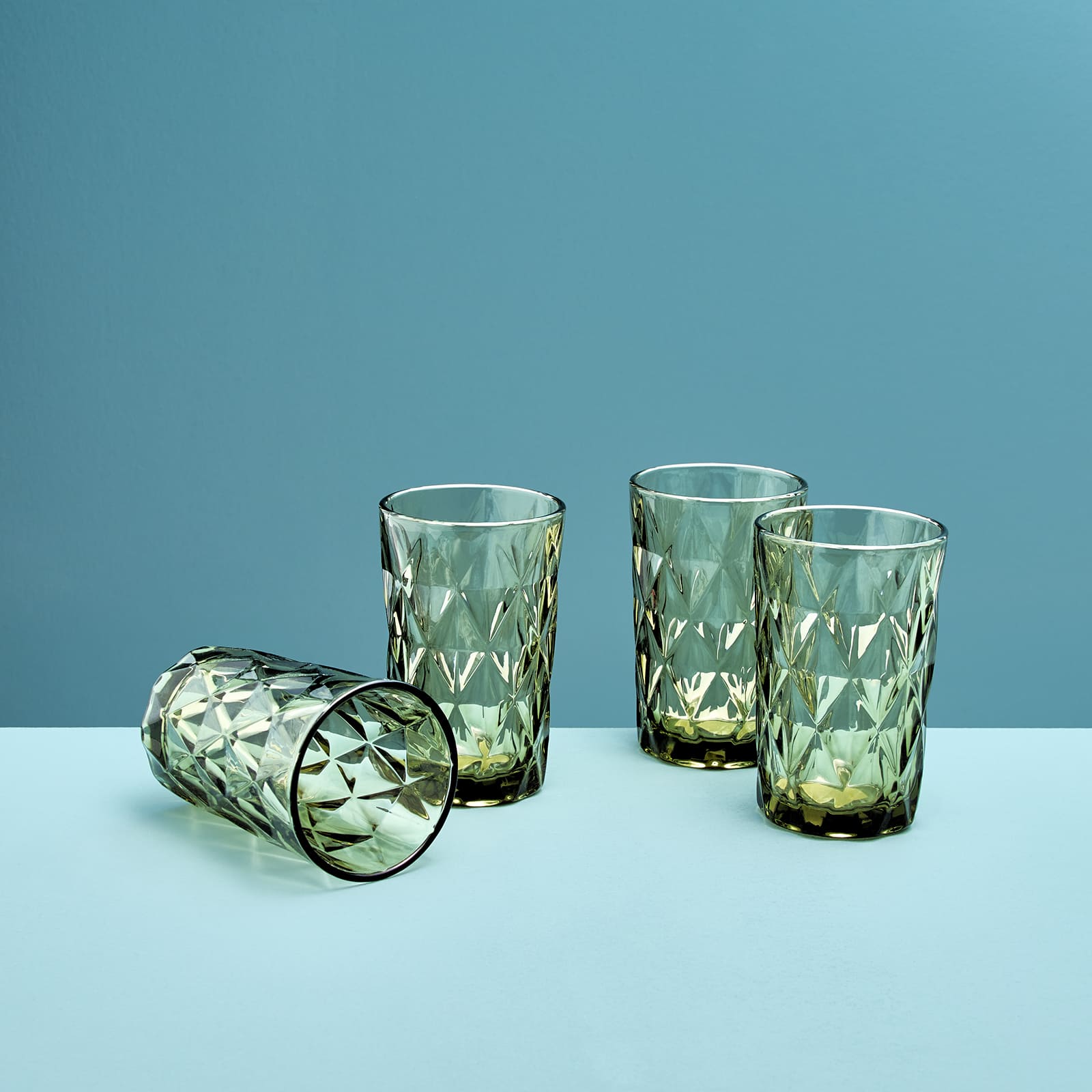 Set of 4 long drink glass, green, glass, 8x13 cm