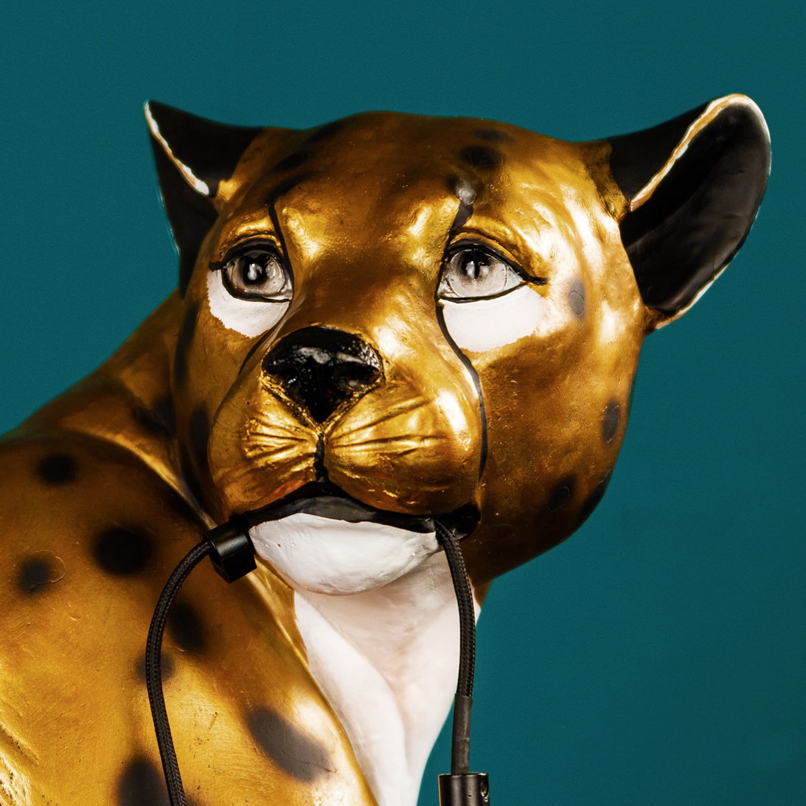 Stehleuchte Leopard Leopold, Limited Edition, handbemalt, gold/schwarz