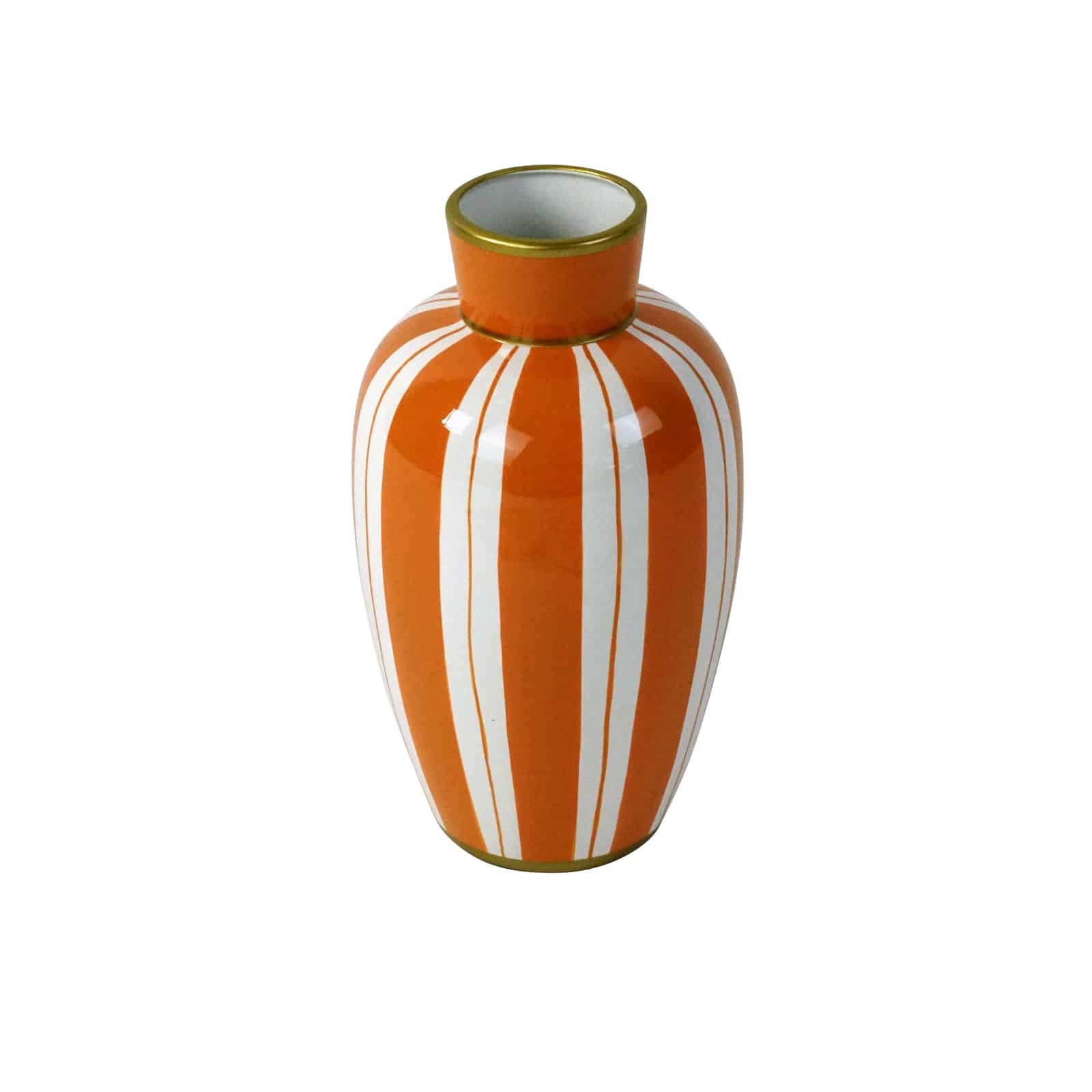 Vase Mandarino, Streifenmuster, orange-weiß, handbemalt