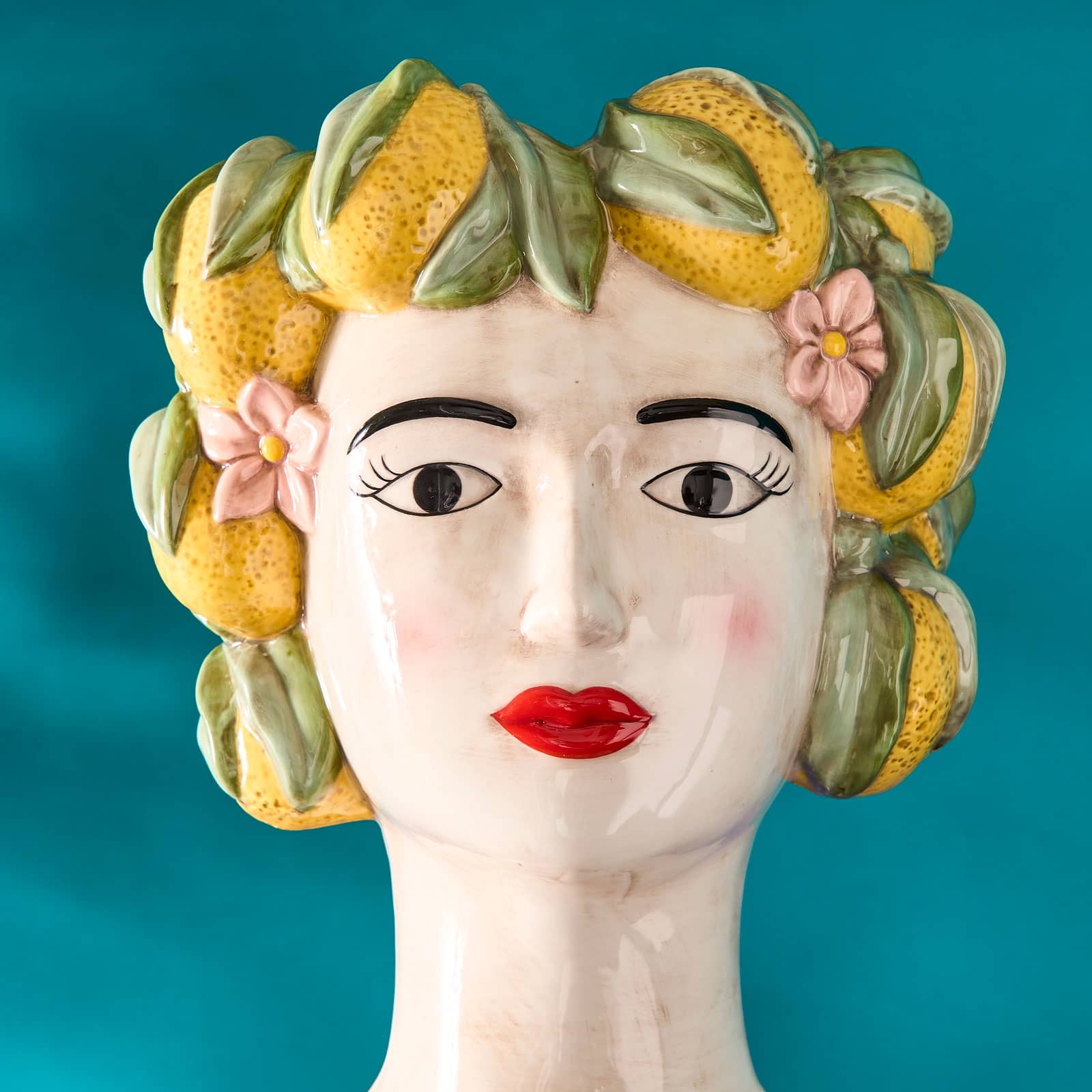 Sizilianische Frauenbüste / Dekovase Lady Lemon, gelb-grün, handbemalt