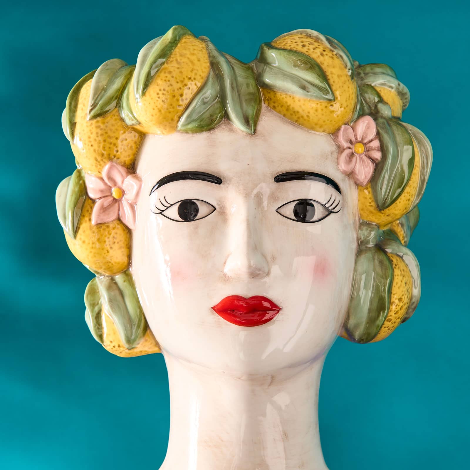 Busto de mujer siciliana/jarrón decorativo Lady Lemon, amarillo-verde, pintado a mano