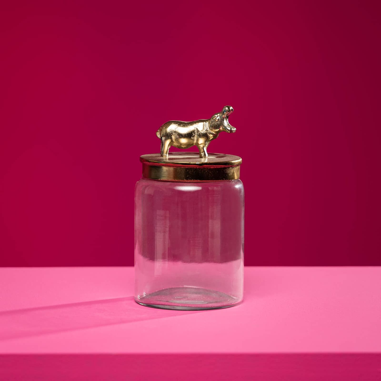 Decorative jar hippopotamus, Hippo, clear-gold, glass/aluminium, 12x12x21 cm