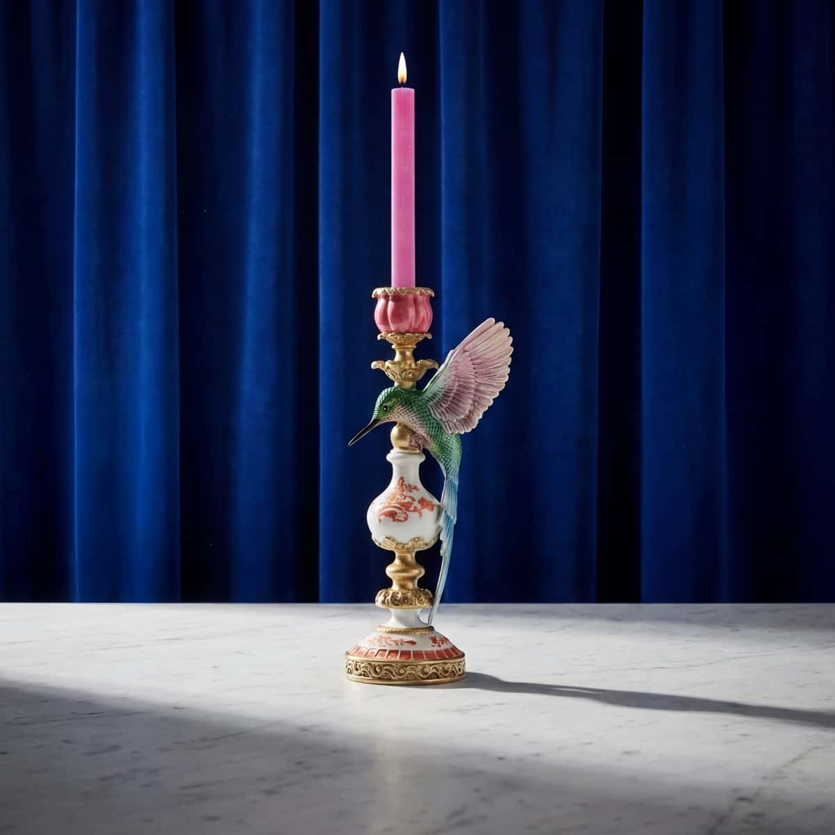 Świecznik w kształcie kolibra, wielokolorowy