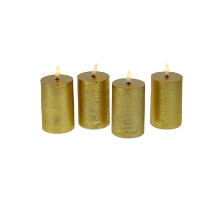 Set of 4 LED candles, real wax, 3D flame, gold, plastic/wax, 6.5x10cm