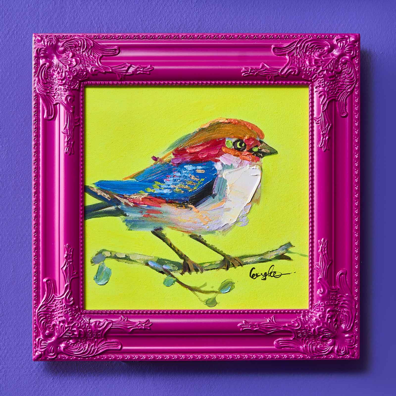 Schilderij Birdy, neongeel