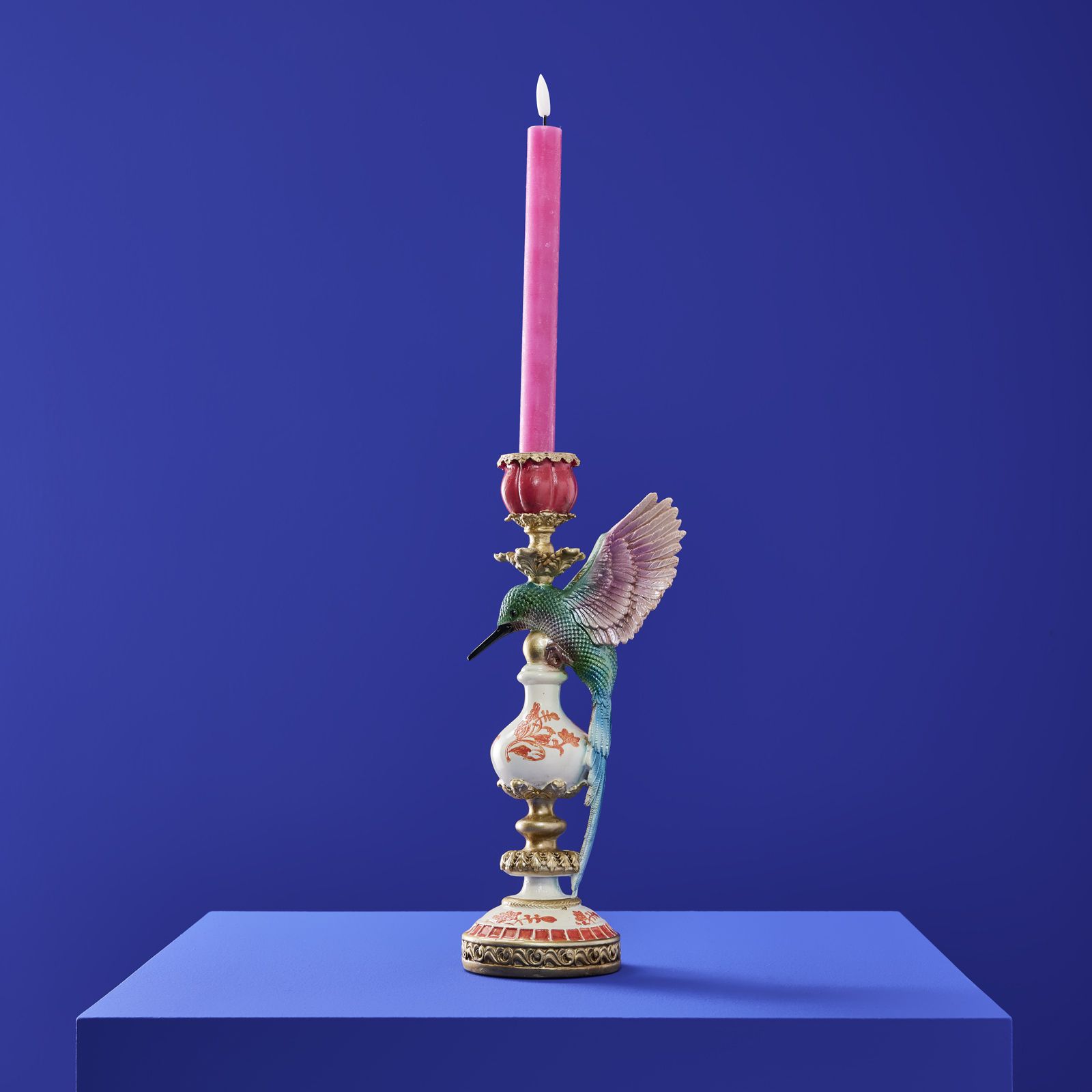 Hummingbird candlestick, multicolored