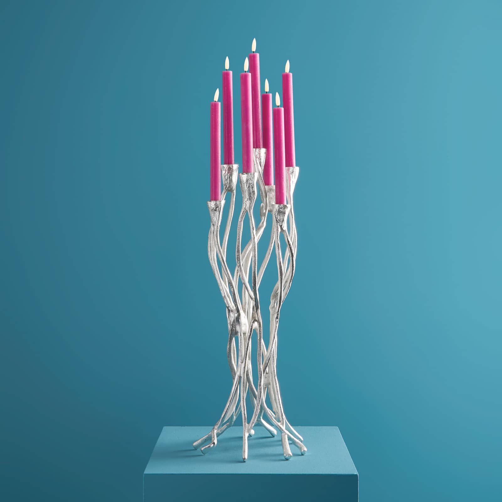 Kerzenleuchter Roots, silber, Aluminium, handgefertigt, 25x22x63,5 cm