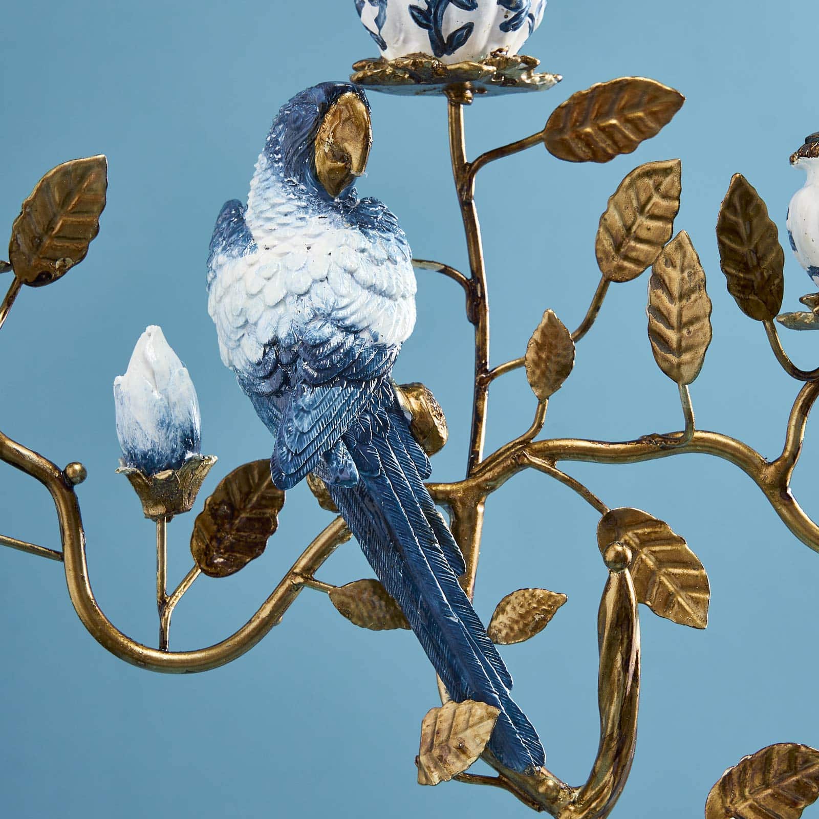 Candleholder parrot, blue-white