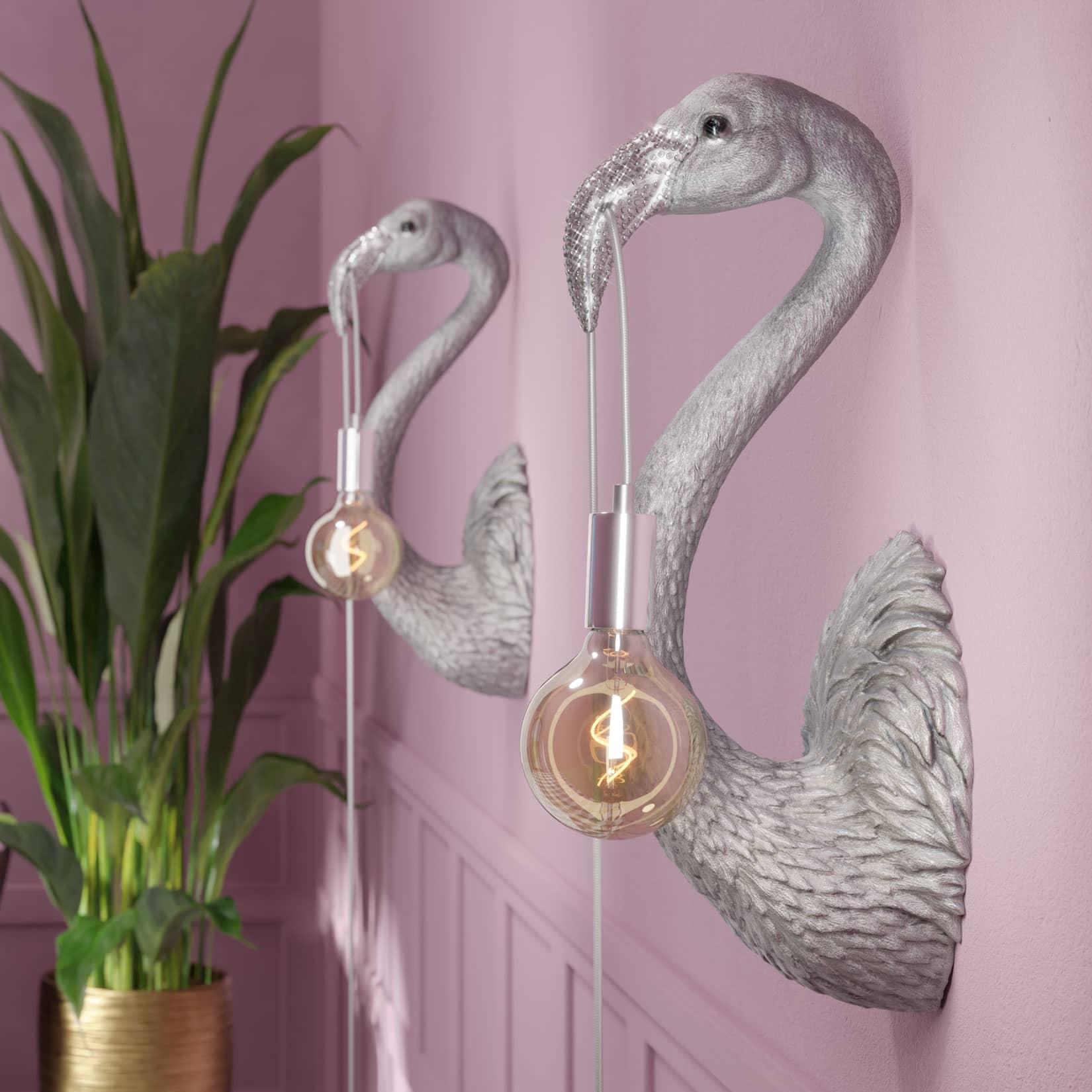 Wandleuchte Flamingo Tiffany Junior, silber, Polyresin, 20,5x19x50 cm