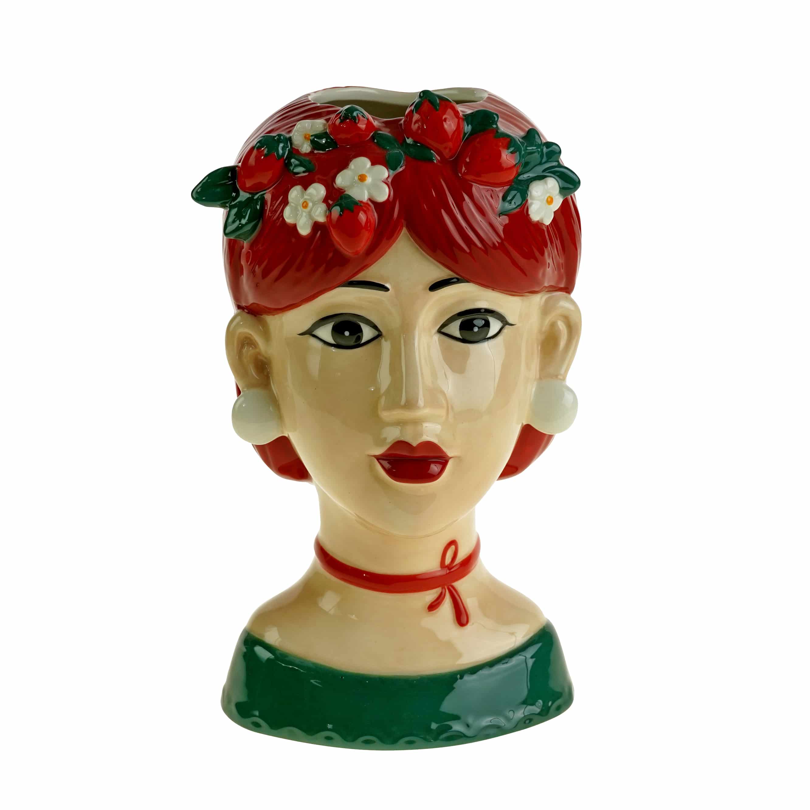 Busto siciliano di donna / vaso decorativo Rosa, rosso-verde, dipinto a mano