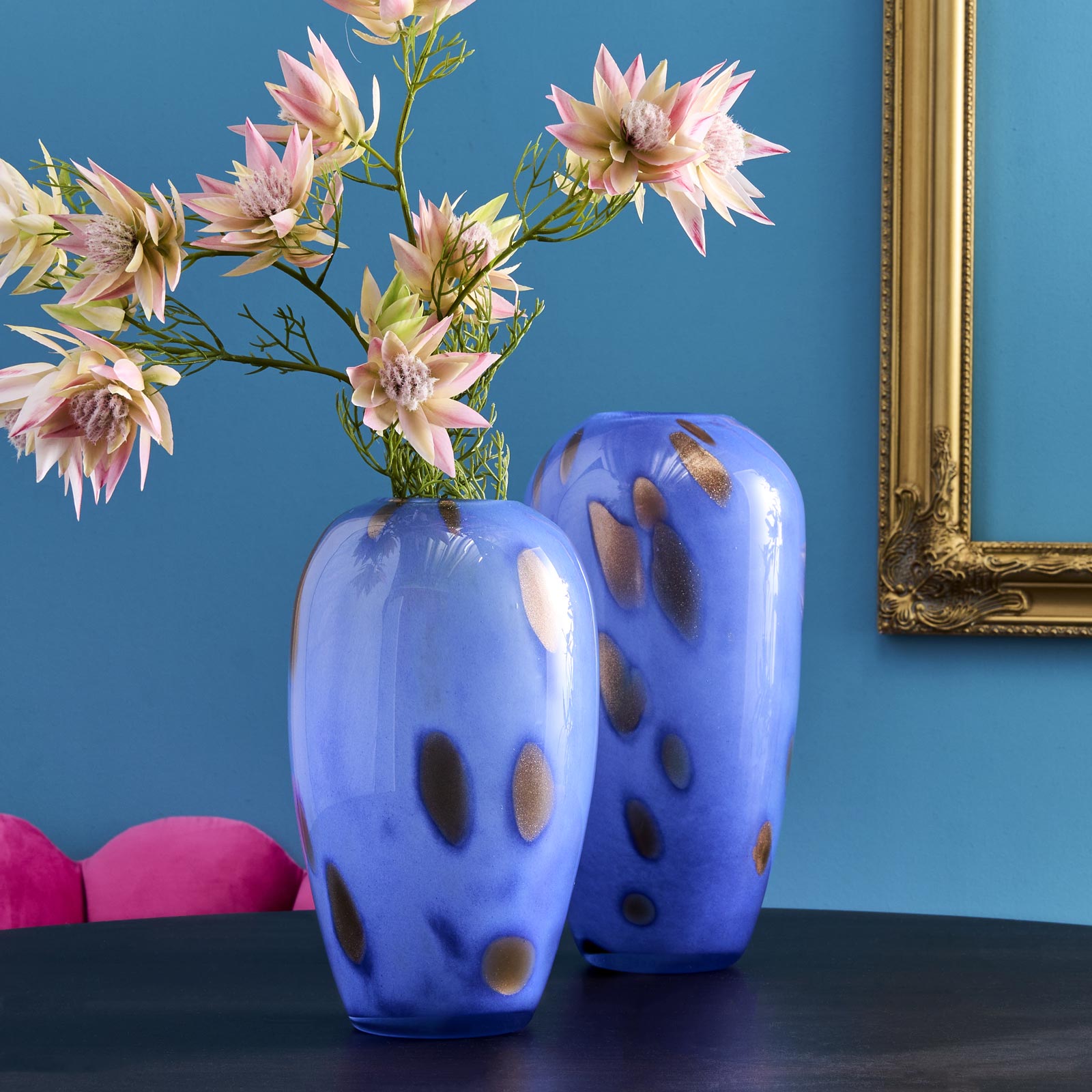 Vase Valentina L, bleu-or