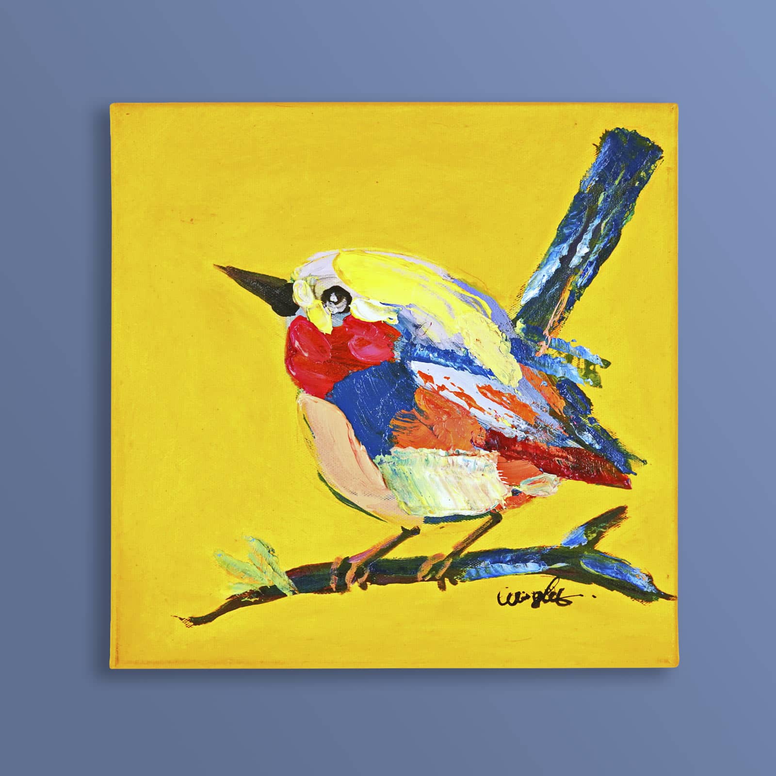 Schilderij Birdy, geel