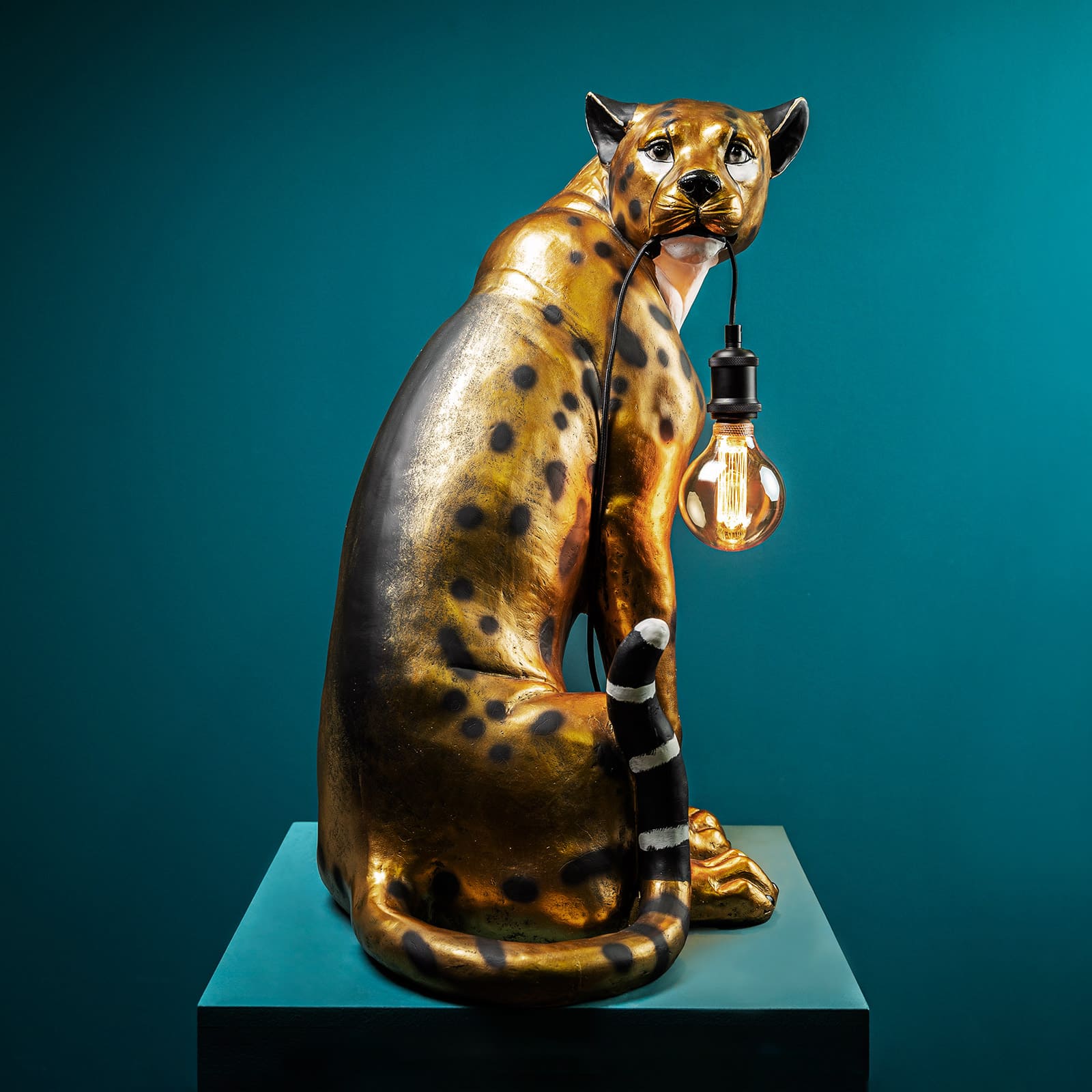 Floor lamp leopard Leopold, gold/black, handpainted