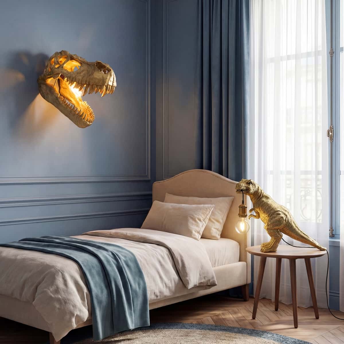 Lampa stołowa dinozaur Rexy, złota