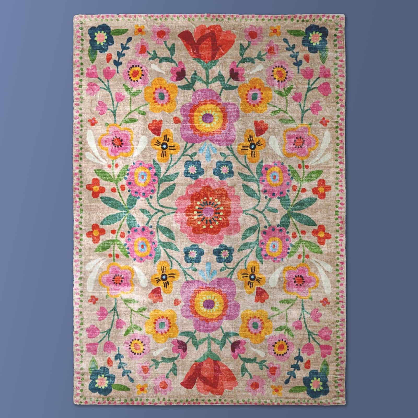 Teppich m. Blumenmotiv Fleur, mehrfarbig