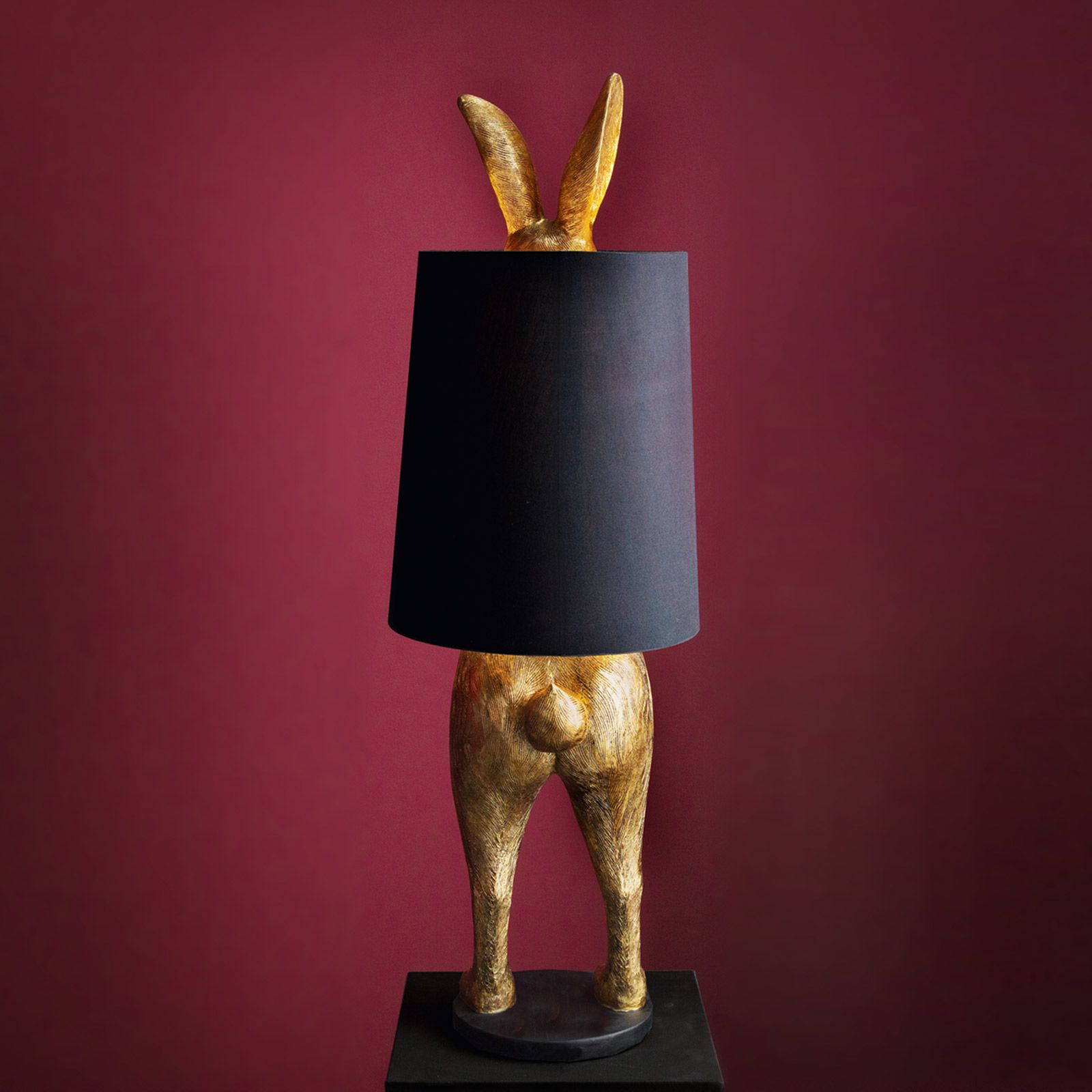 Lampe lapin en polyrésine noire et abat-jour en lin noir H68 ANIMAL