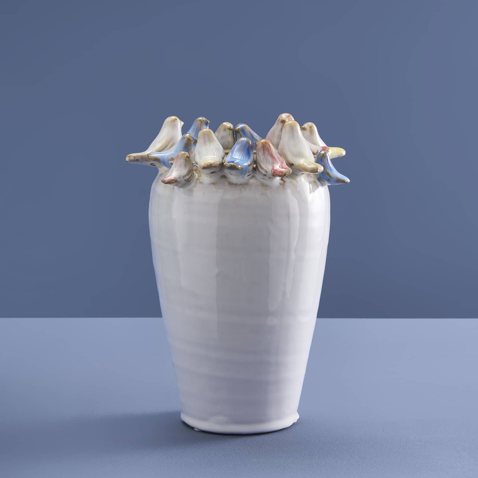 Vase avec oiseaux  L, blanc
