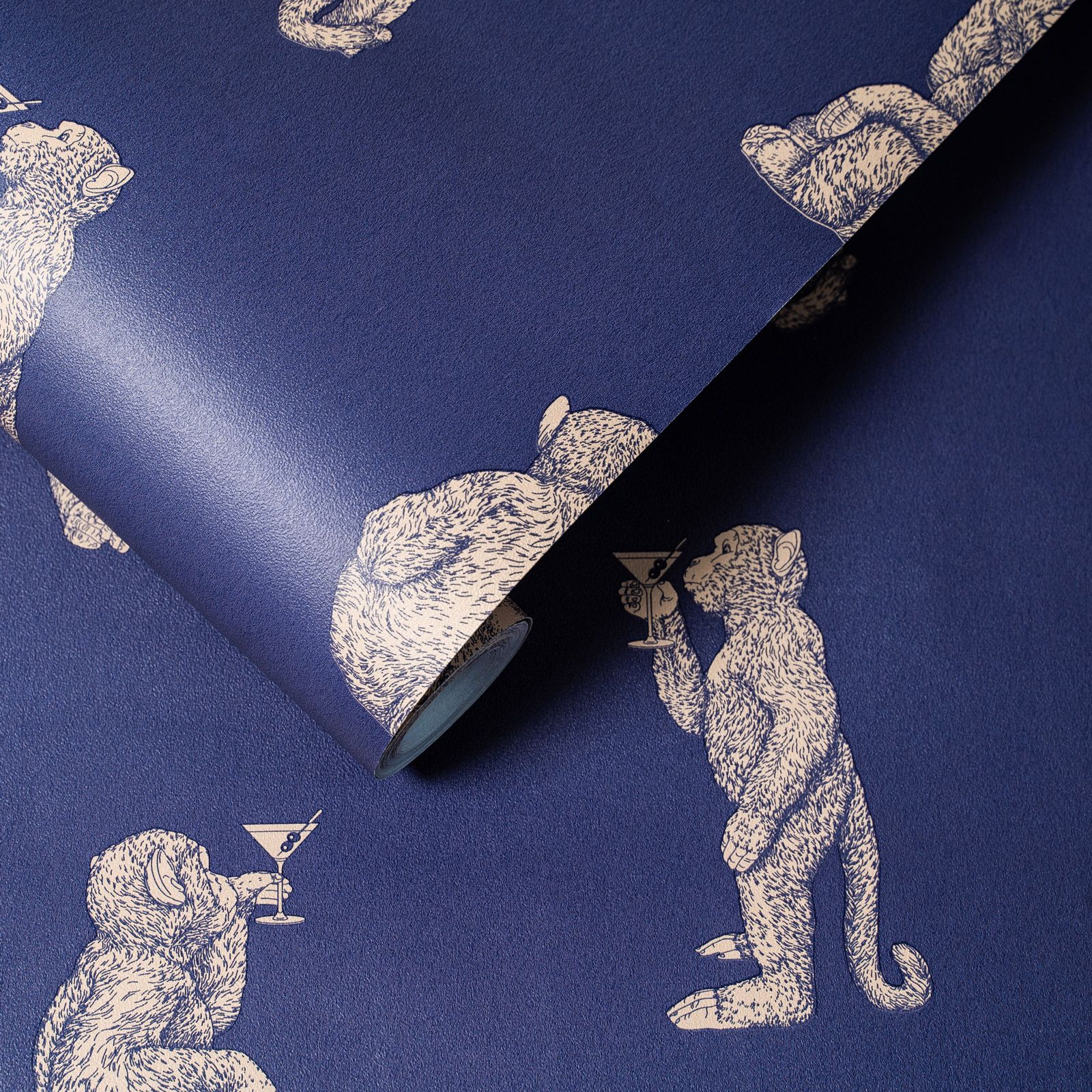 wallpaper monkey Cocktail Monkeys, blue, non-woven wallpaper, made & designed in Germany 0.53x10.05 m (150 g/sqm)