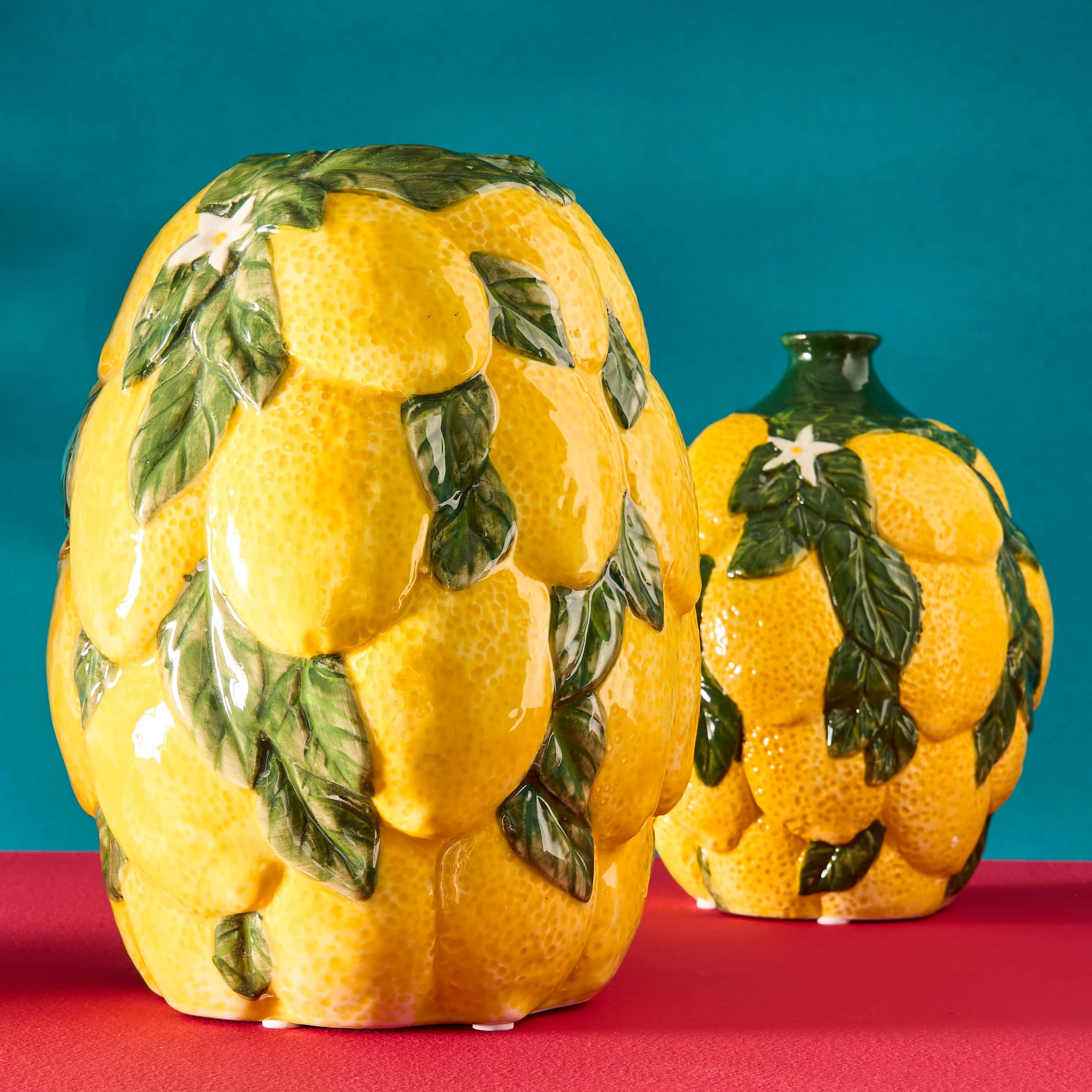 Decorative vase Lemons, lemon with leaves, yellow-green, hand-painted