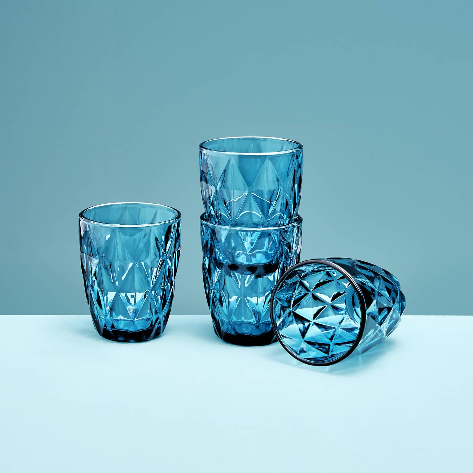 4er-Set Wasserglas, blau, Glas, 8x10 cm
