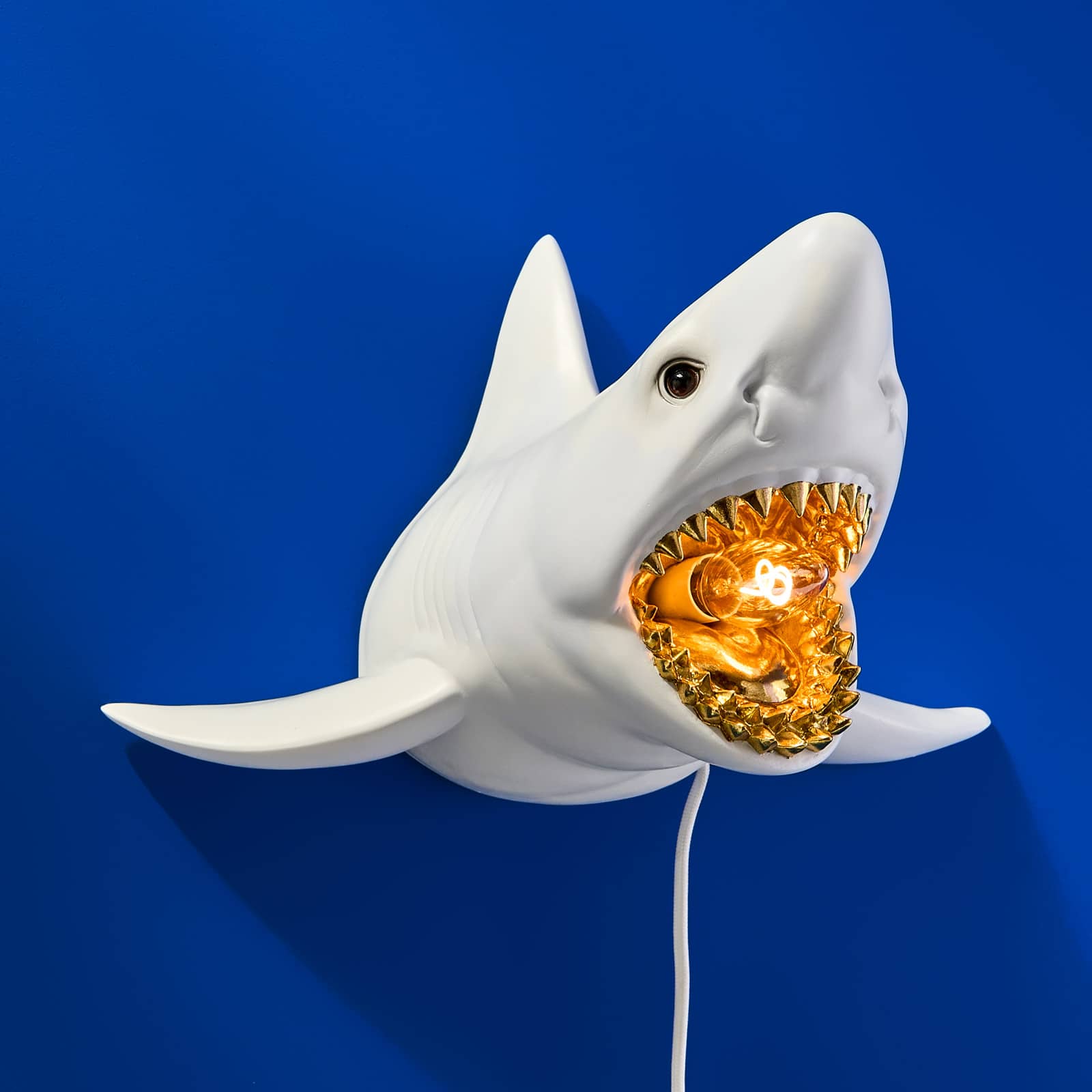 Lampada da parete squalo Sharky Shark, bianco-oro