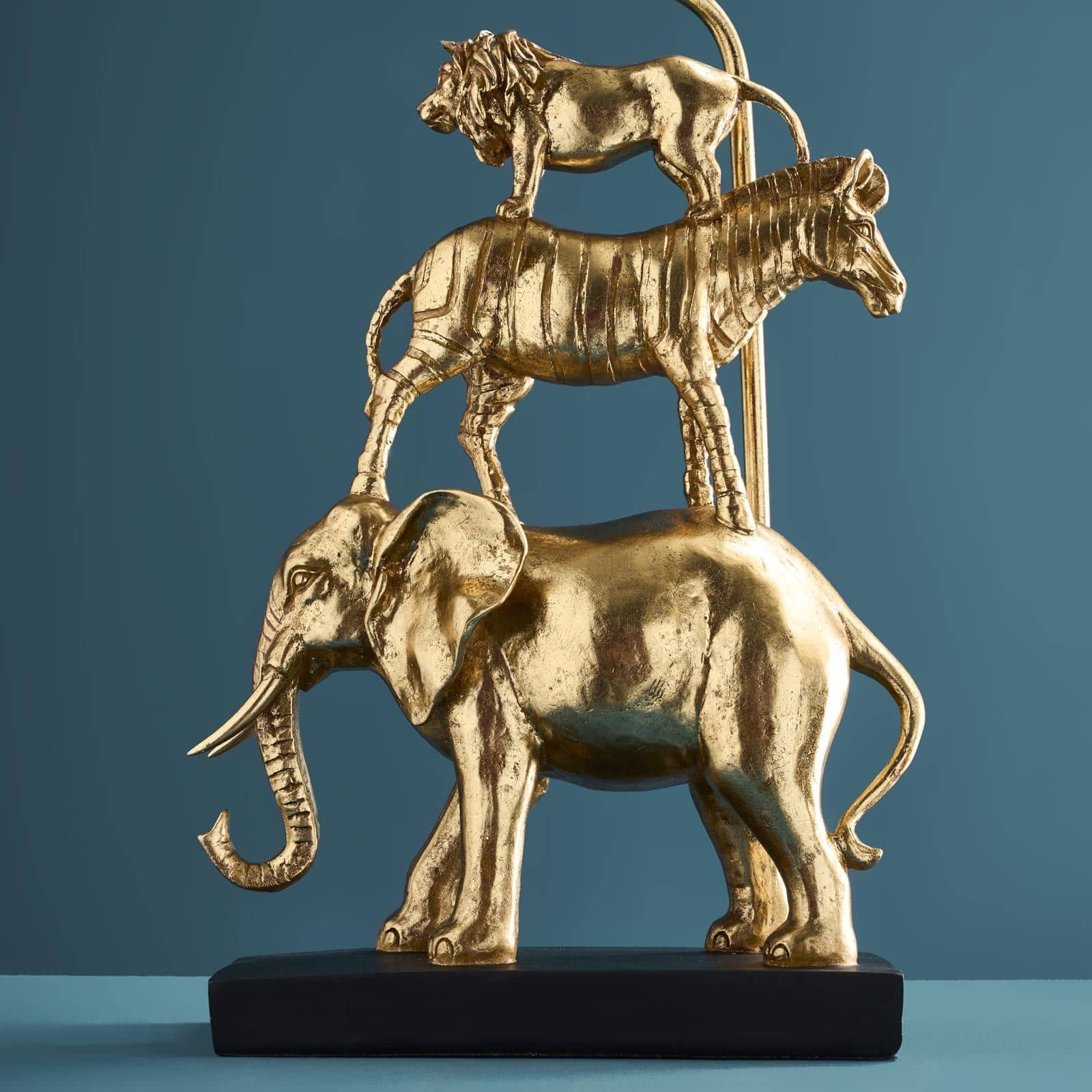 Table lamp Safari with lion, zebra, elephant, gold