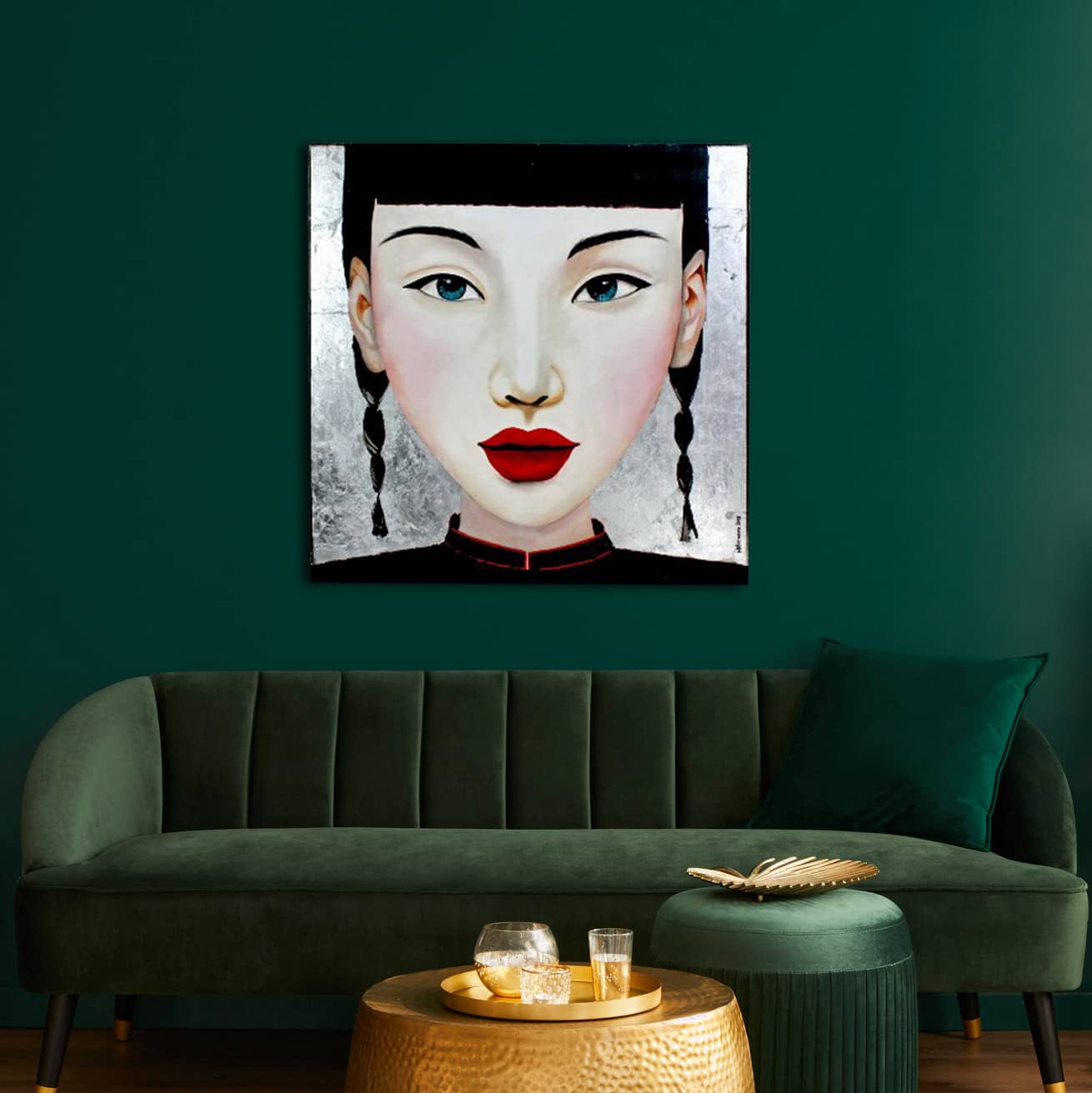 Bild Asiatin Ying, handgemalt, mehrfarbig, Acryl auf Leinwand, 100x100 cm