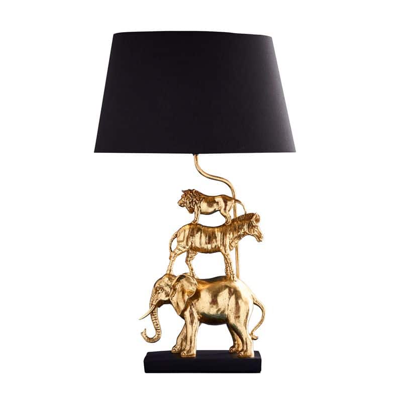 Table lamp Safari with lion, zebra, elephant, gold