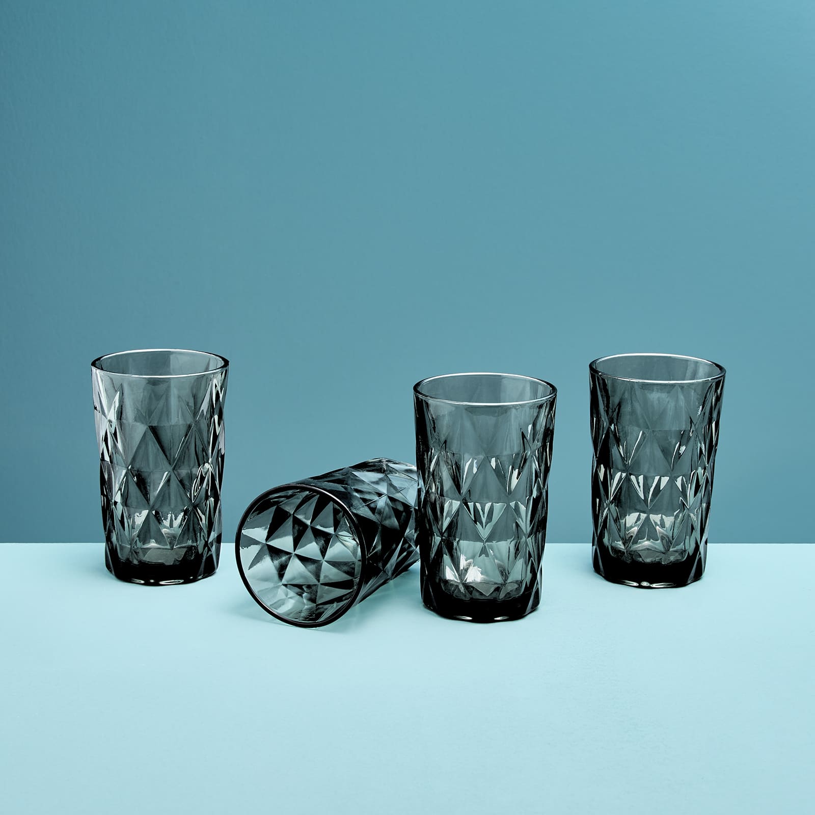 Set of 4 long drink glass, grey, glass, 8x13 cm