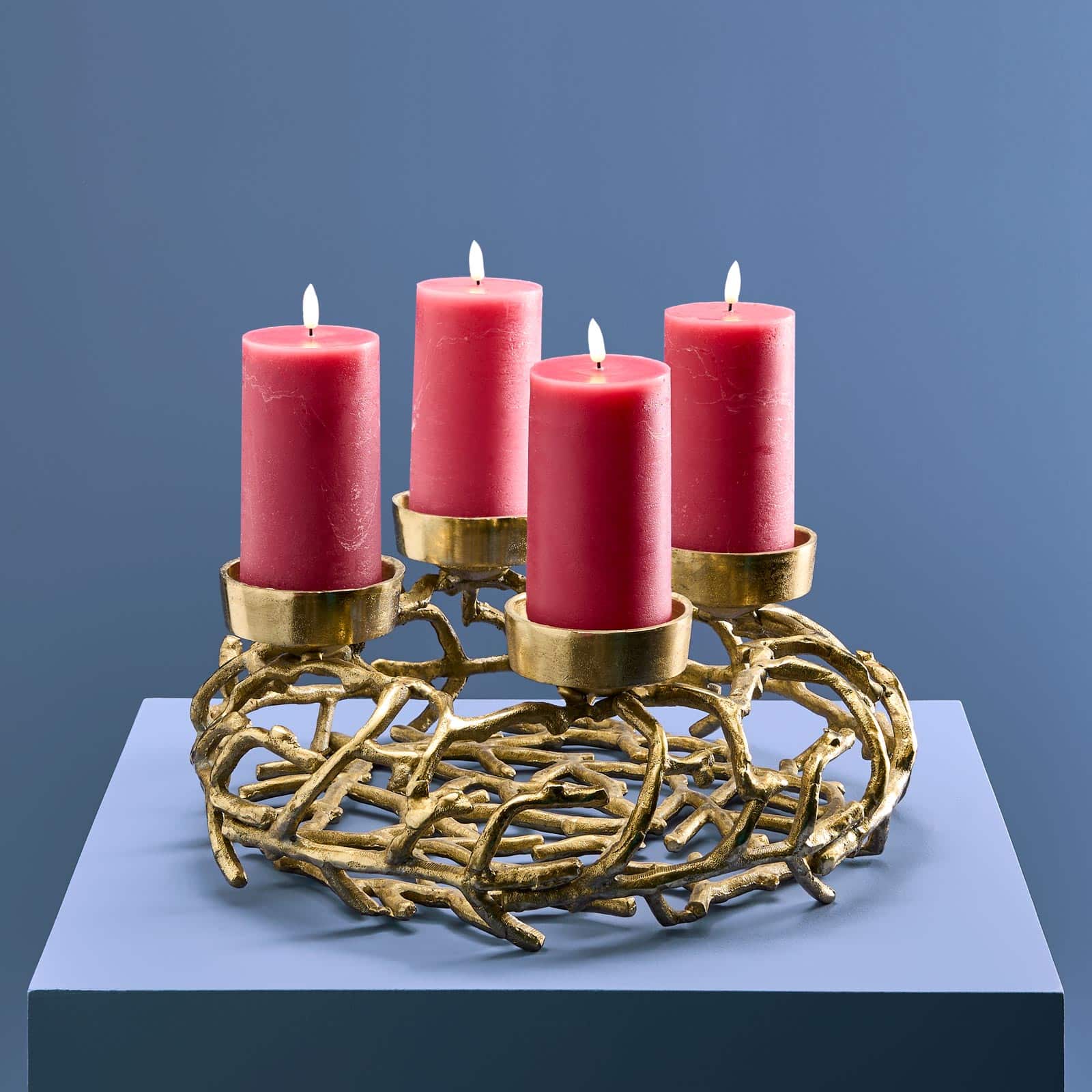 Advent candle holder / Advent wreath with 4 candle holders, gold, aluminum, 39x15 cm