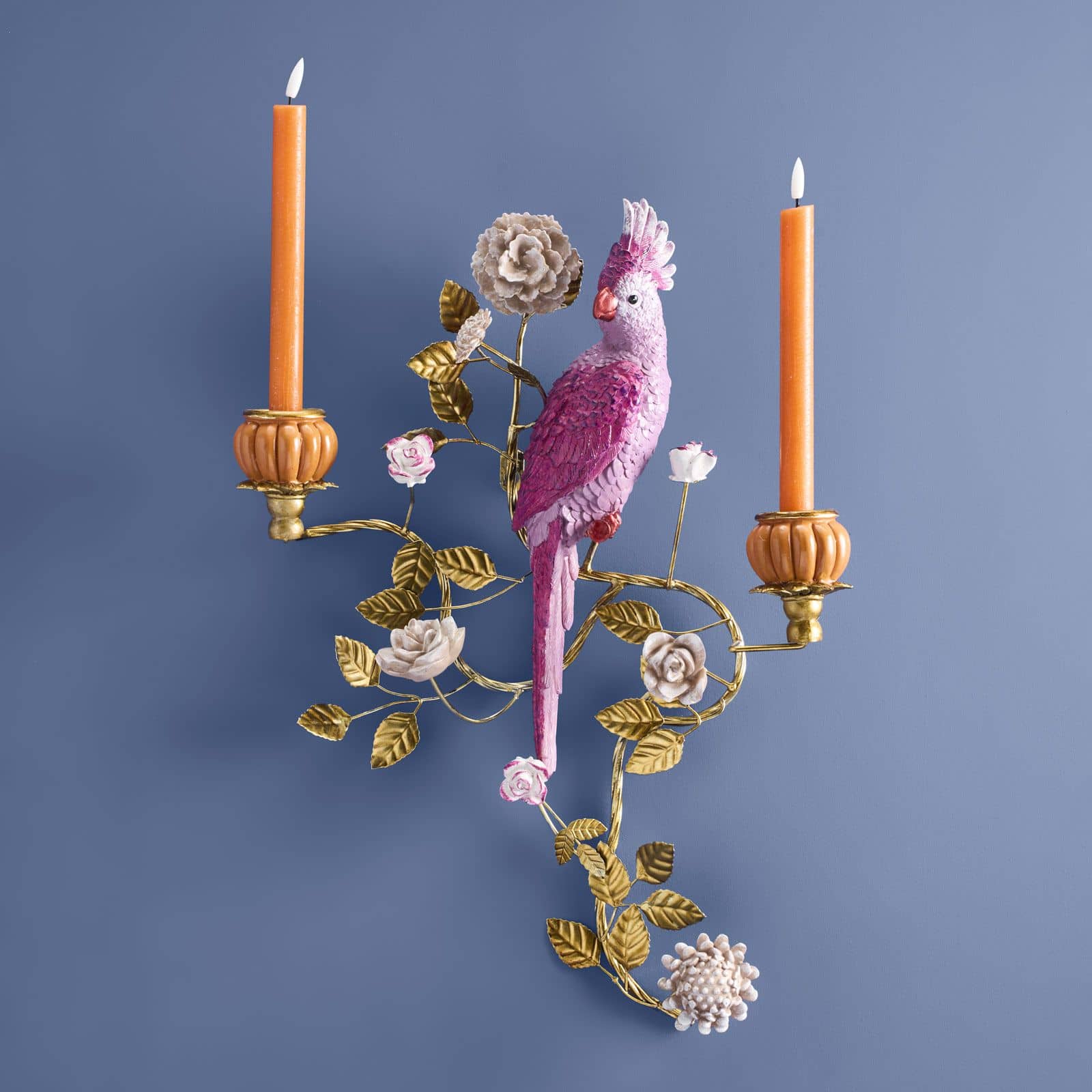 Wall candle holder Parrot, pink, orange