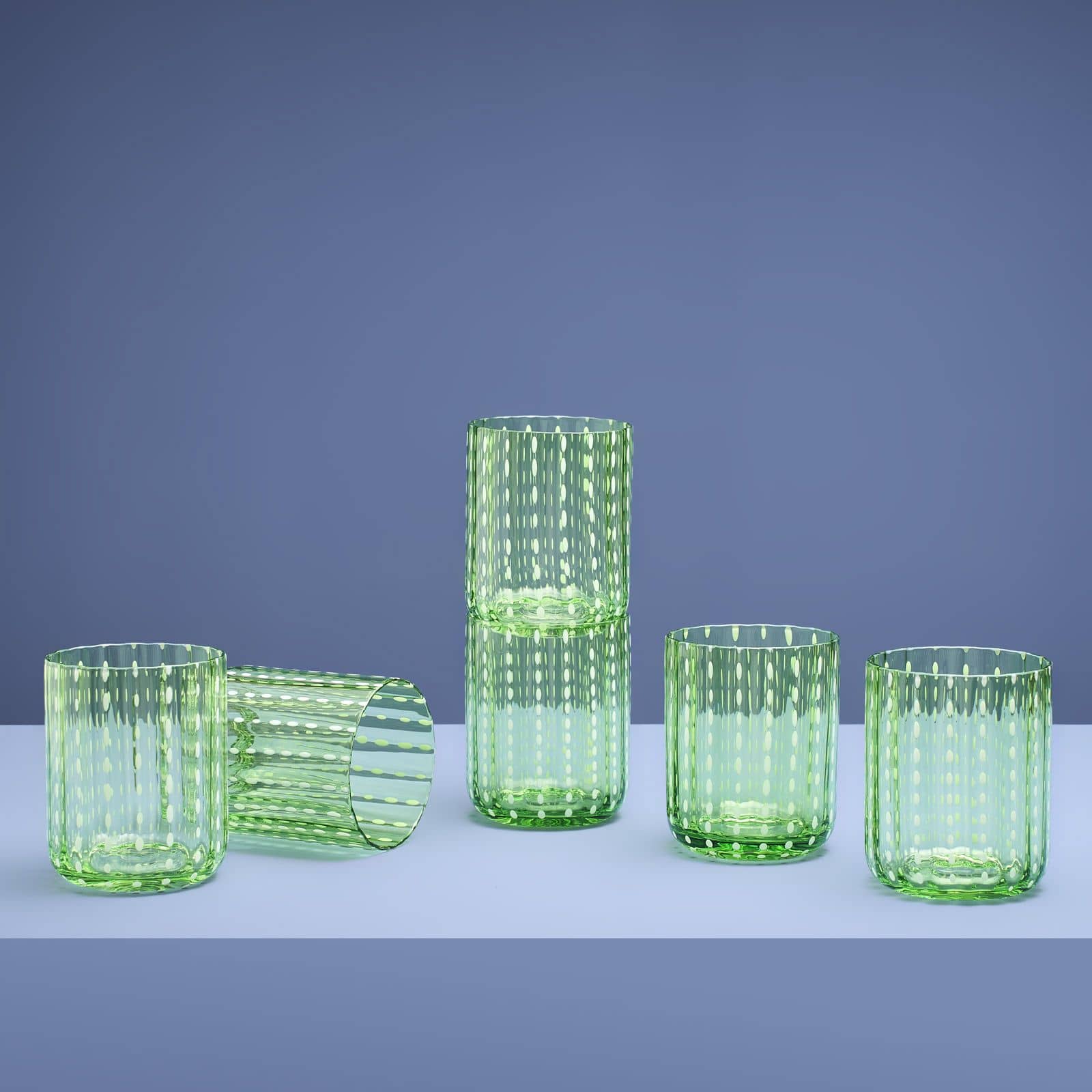 6er Set Trinkglas Dotty, grün, durchgefärbtes Glas
