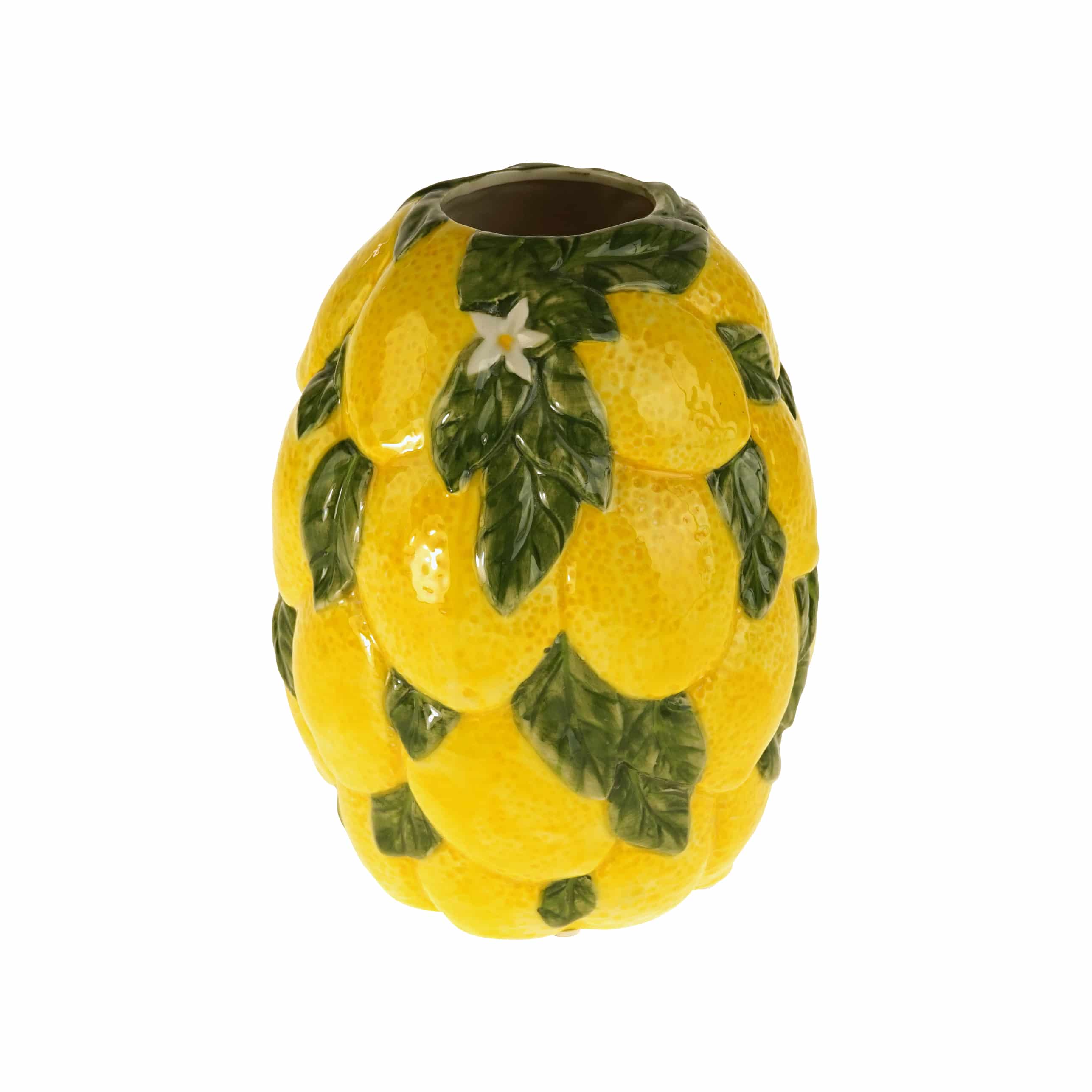 Vaso decorativo Lemons, limone con foglie, giallo-verde, dipinto a mano